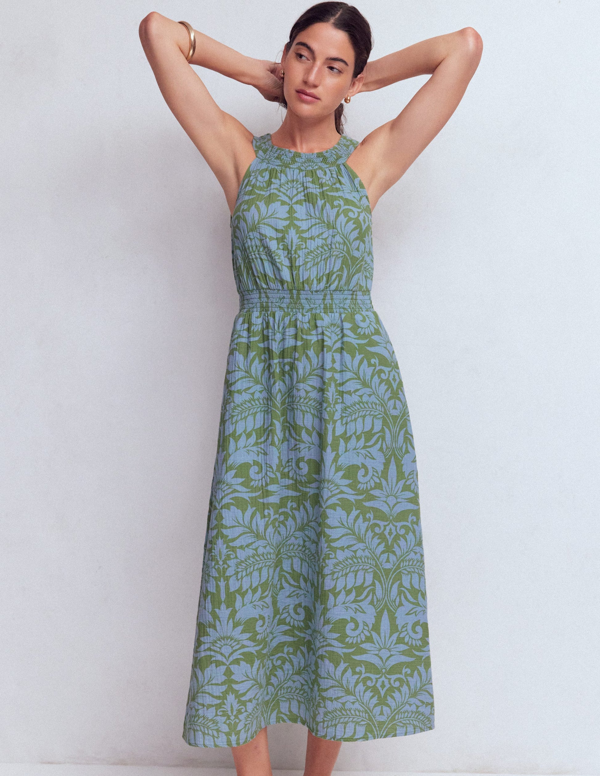 Robe Daphne double-étoffe-Motif Ornamental Foliage vert-4
