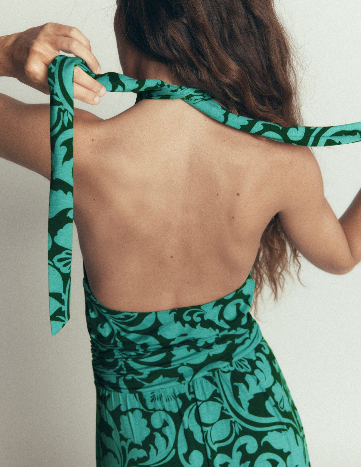 Sydney Twist Neck Jersey Dress-Green, Flourishing Meadow - Image 1