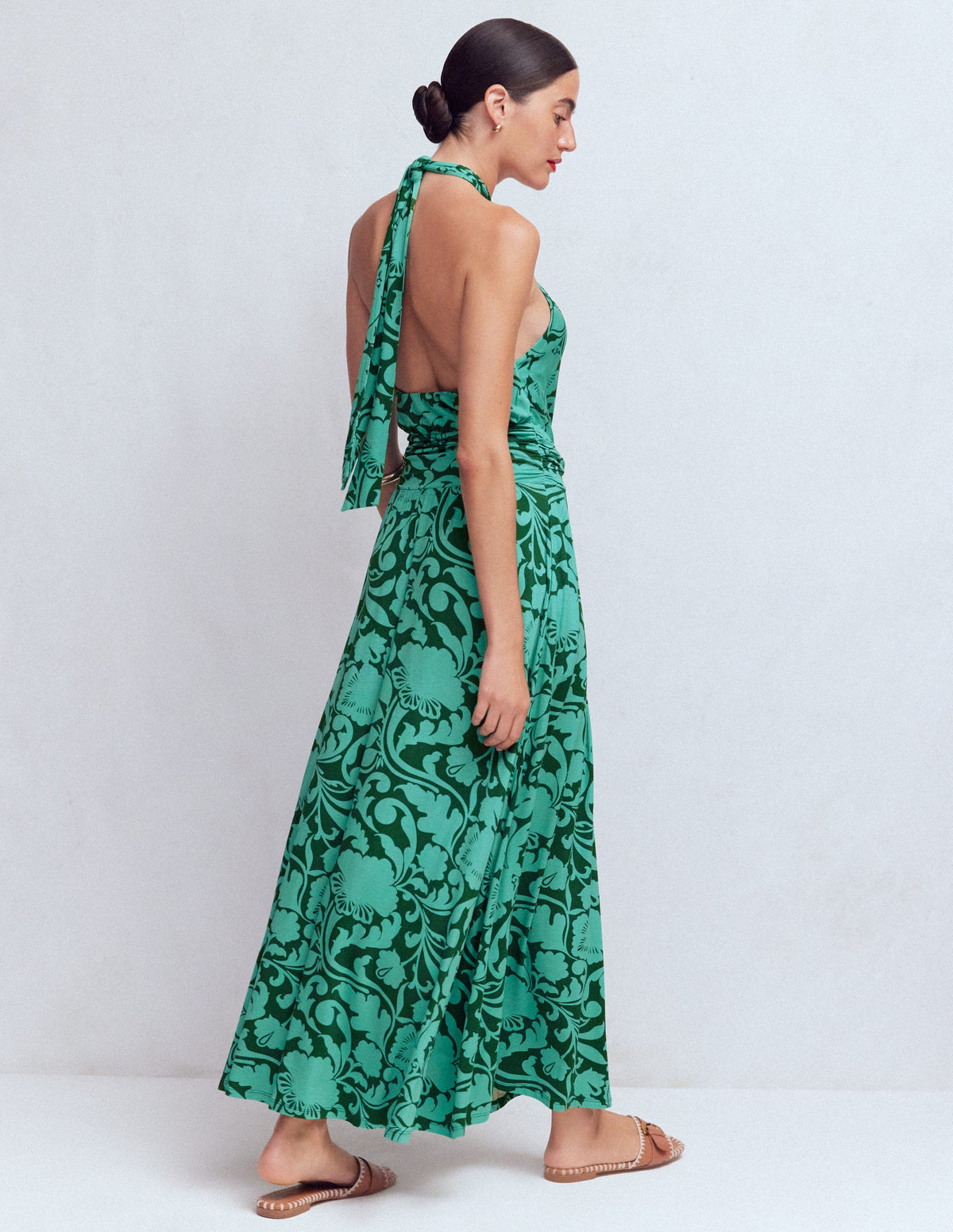 Sydney Twist Neck Jersey Dress-Green, Flourishing Meadow - Image 3