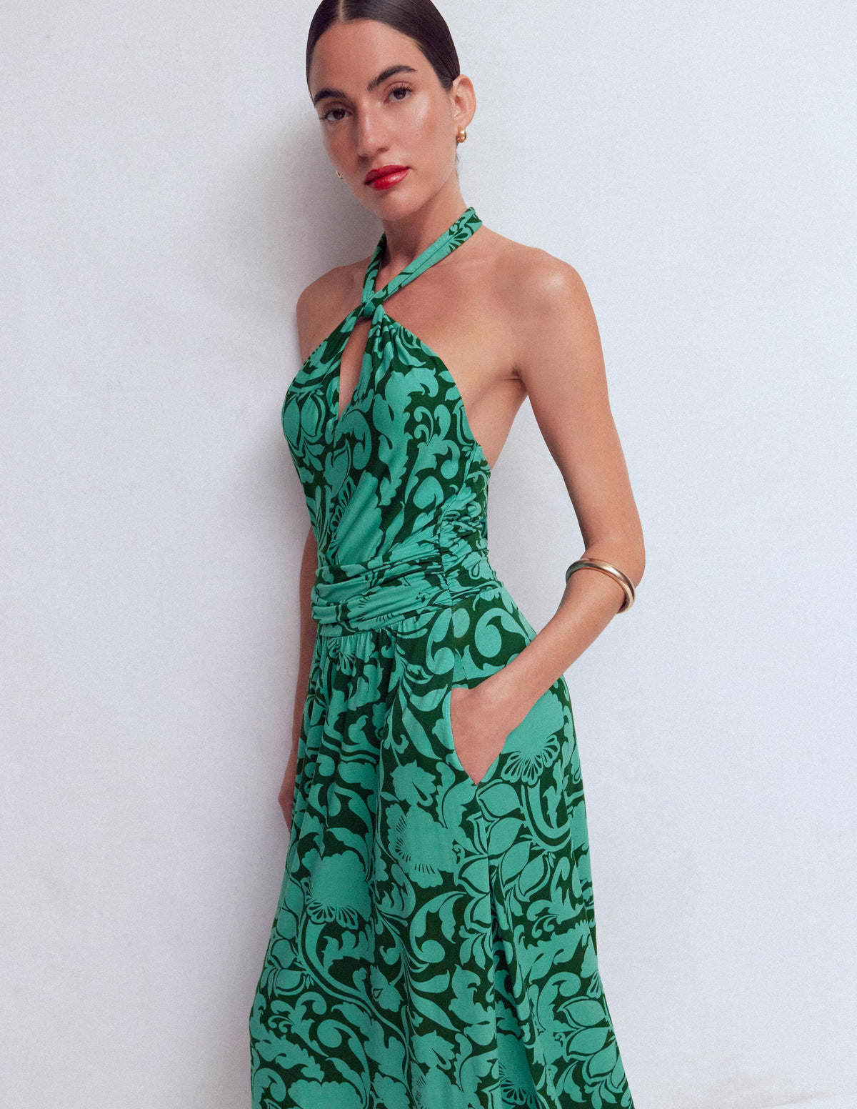 Sydney Twist Neck Jersey Dress-Green, Flourishing Meadow - Image 4