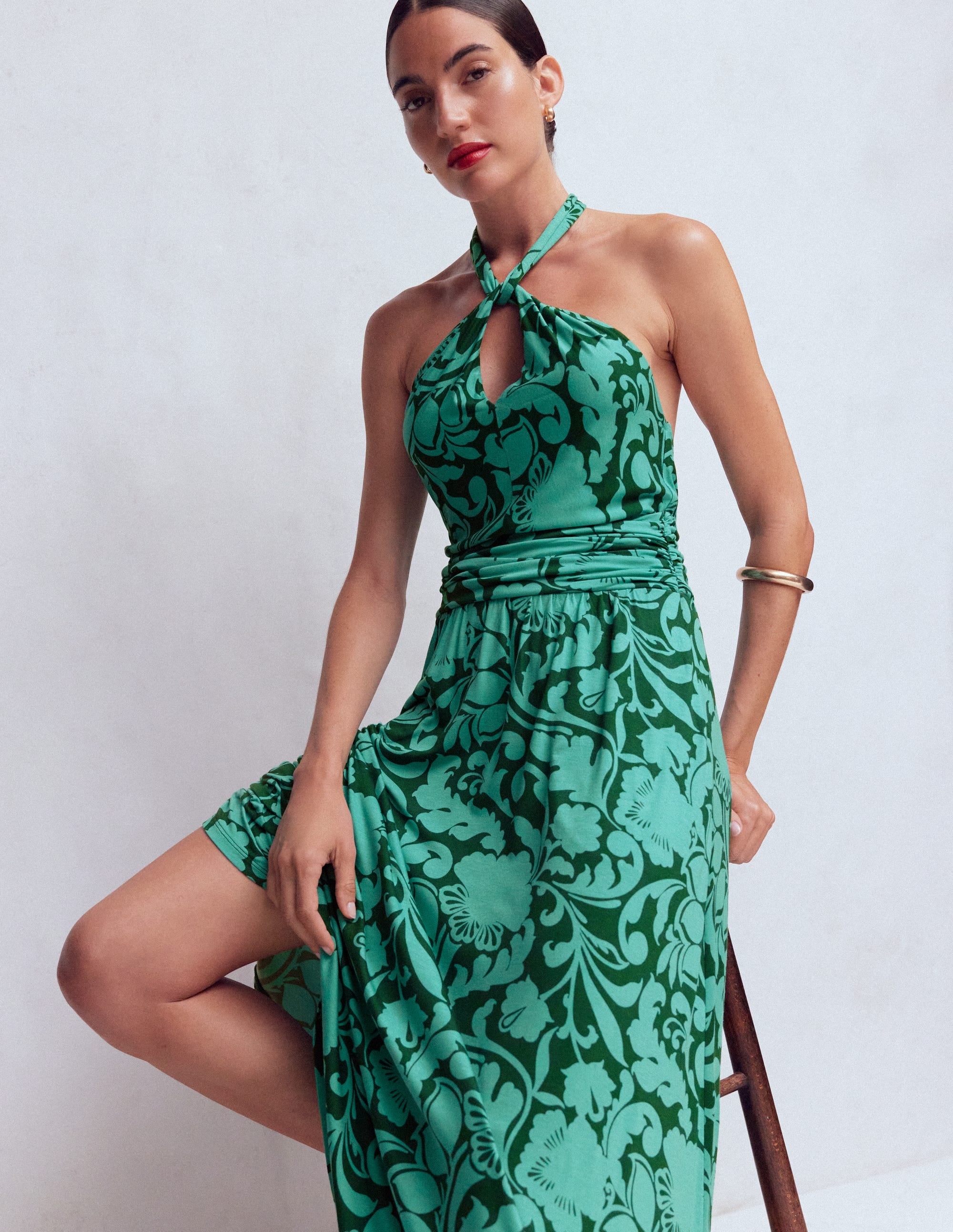 Sydney Twist Neck Jersey Dress-Green, Flourishing Meadow - Image 5