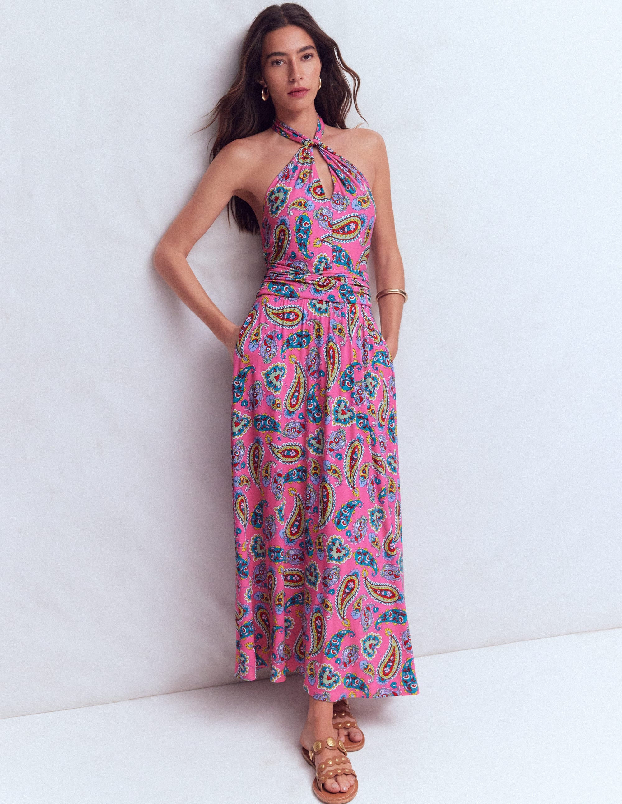 Sydney Jerseykleid mit gedrehtem Ausschnitt-Kräftiges Rosa, Strahlendes Paisleymuster - Image 2