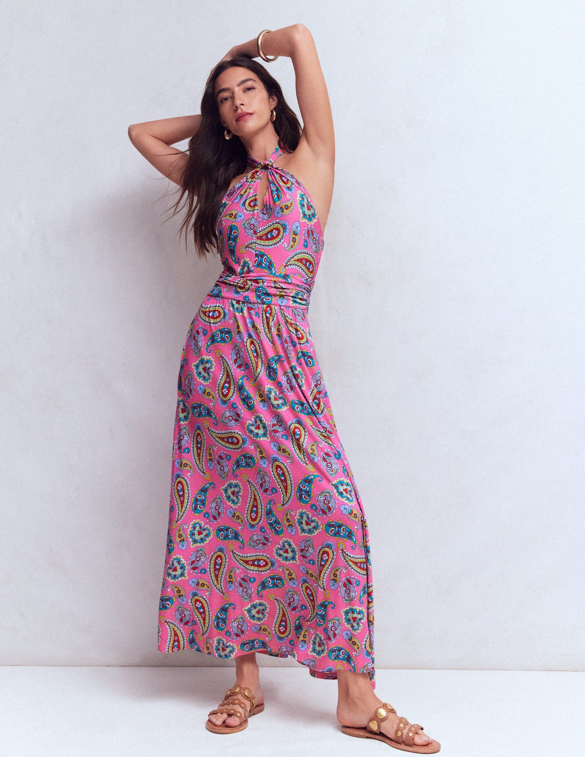 Sydney Jerseykleid mit gedrehtem Ausschnitt-Kräftiges Rosa, Strahlendes Paisleymuster-6
