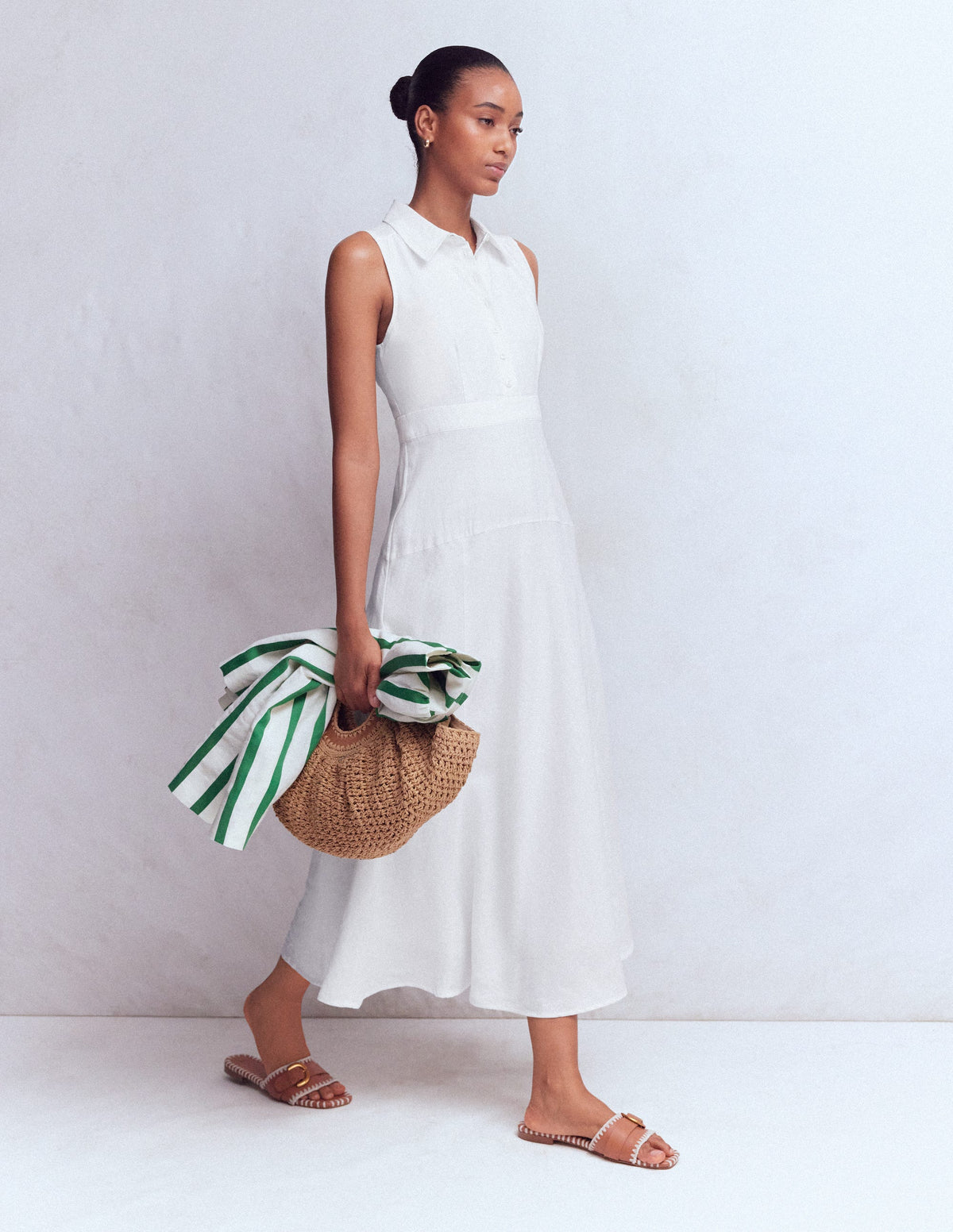 Robe Erma à taille basse en lin-Blanc - Image 2