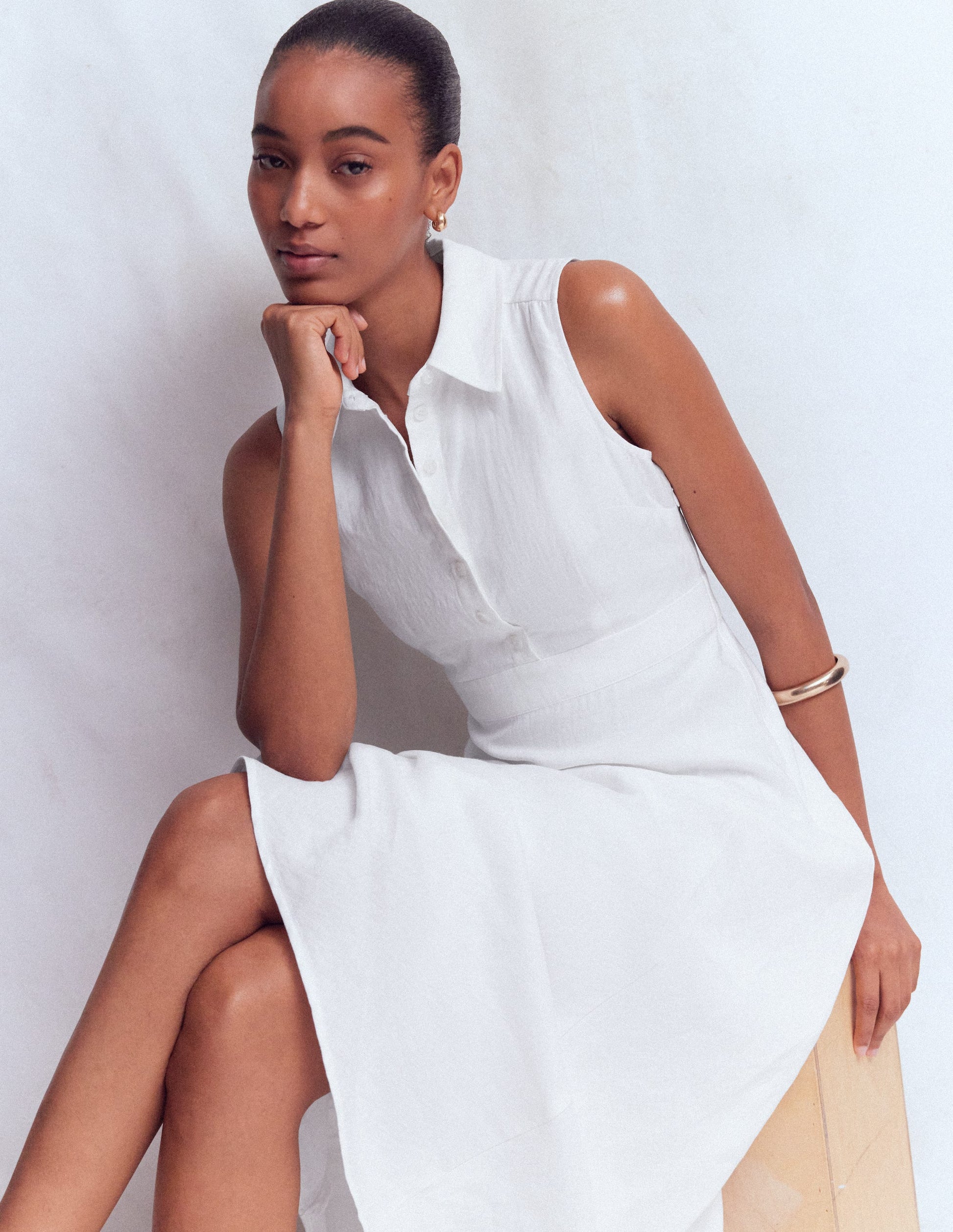 Robe Erma à taille basse en lin-Blanc-5