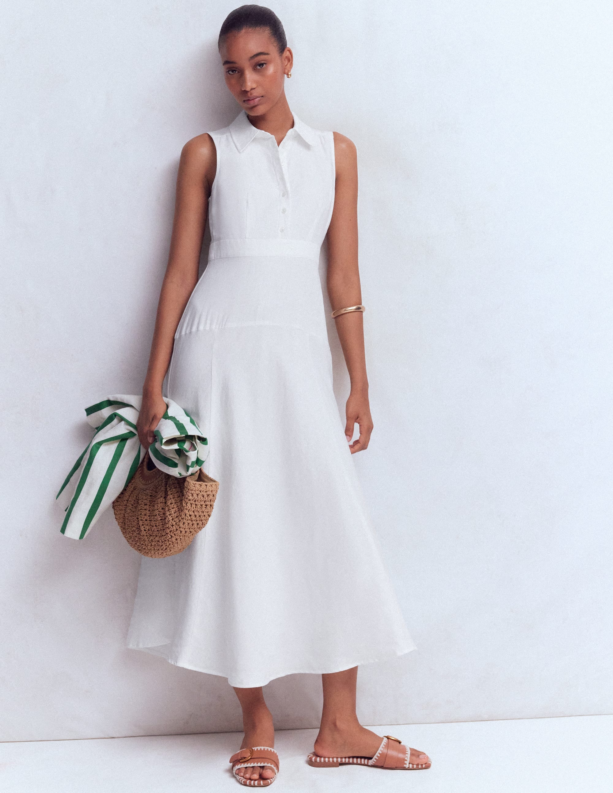 Robe Erma à taille basse en lin-Blanc - Image 6