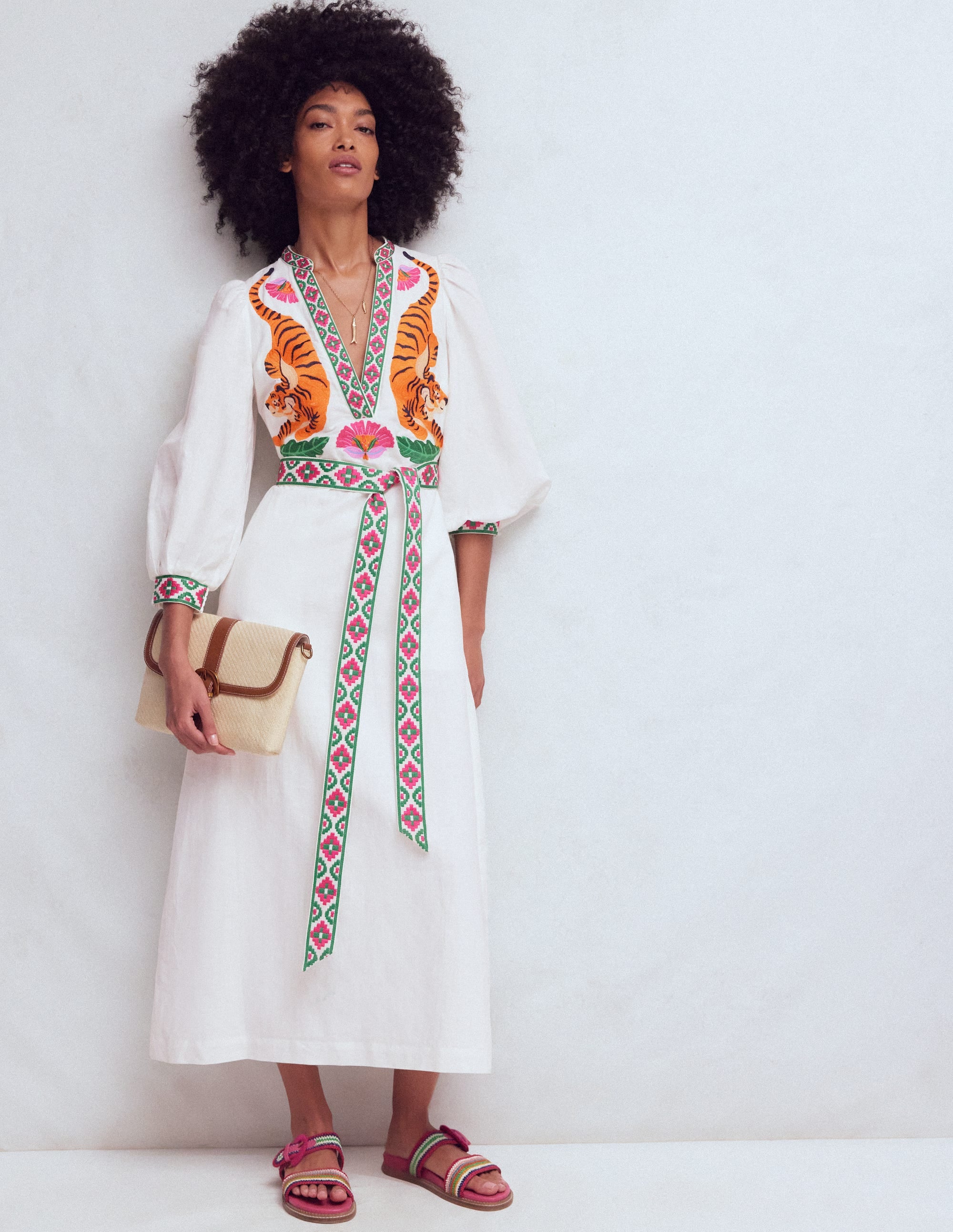 Robe Octavia en lin mélangé-Broderie tigre - Image 4