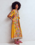 Robe Octavia en lin mélangé-Motif Blossom Elegance jaune