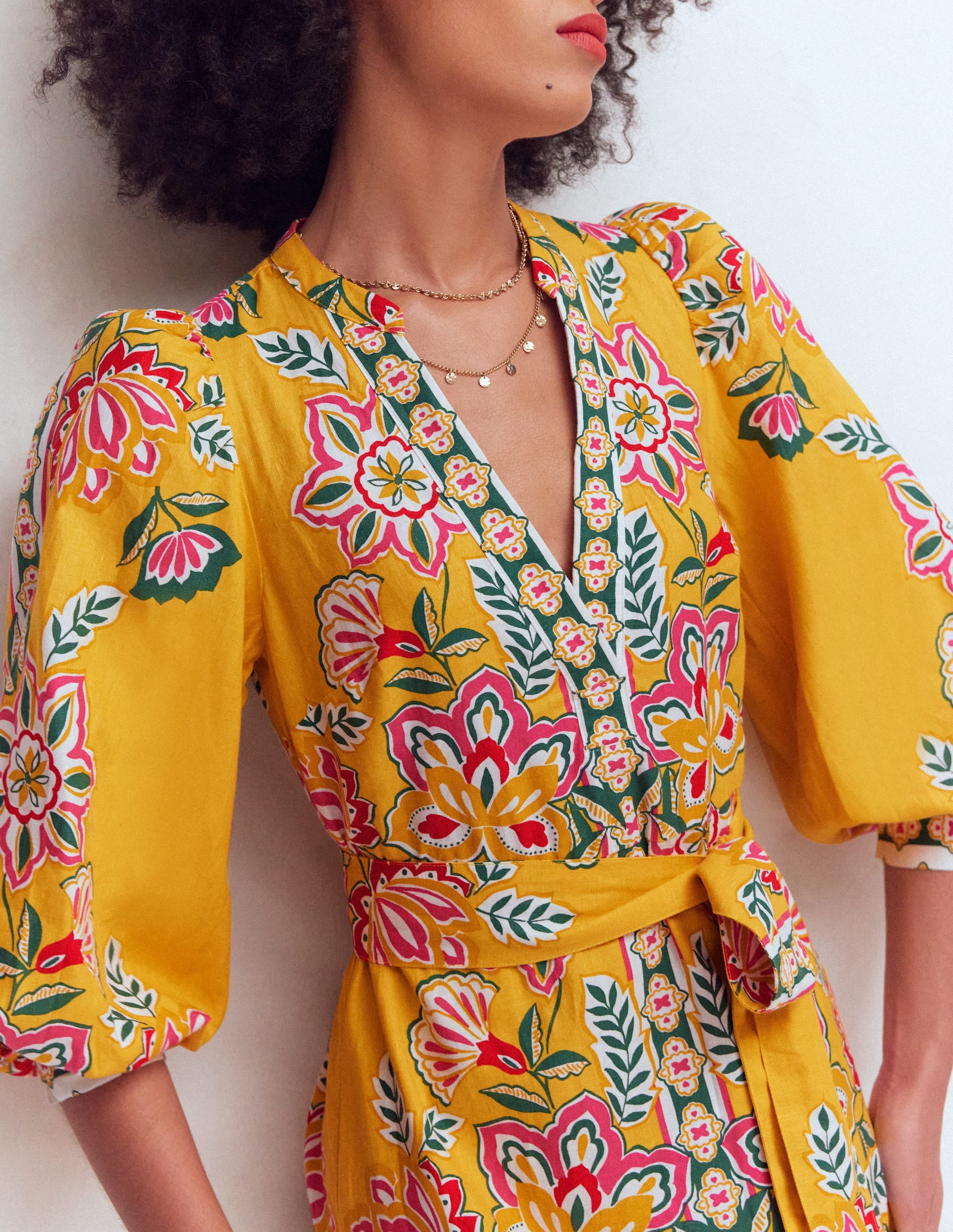 Robe Octavia en lin mélangé-Motif Blossom Elegance jaune - Image 2