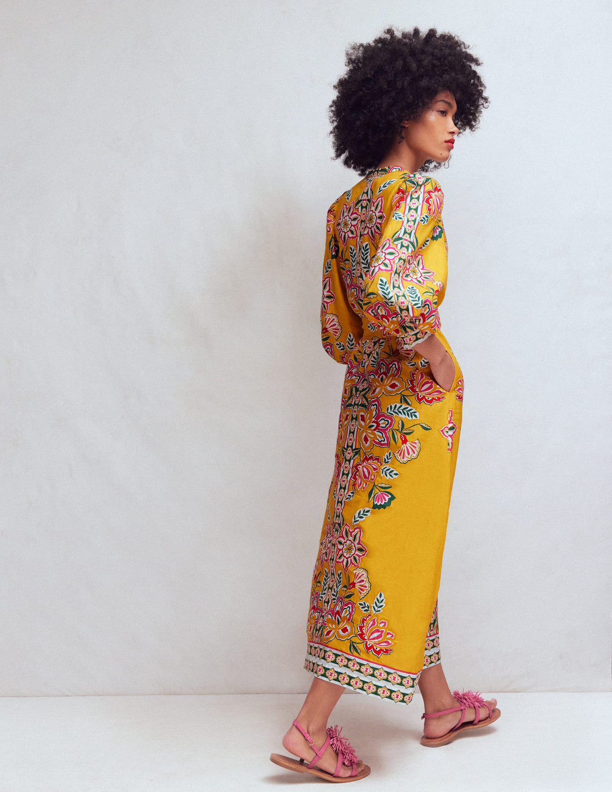 Robe Octavia en lin mélangé-Motif Blossom Elegance jaune - Image 3