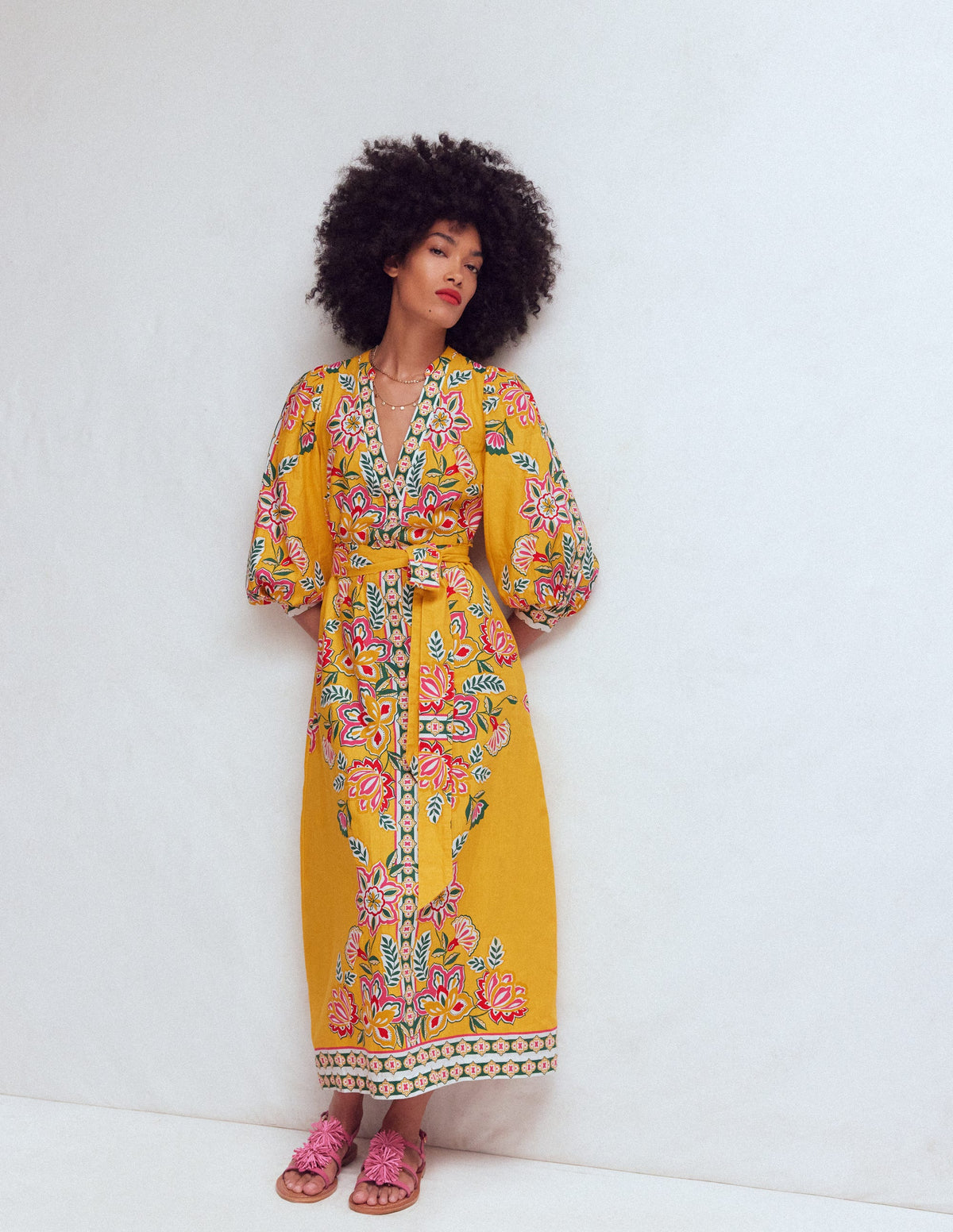 Robe Octavia en lin mélangé-Motif Blossom Elegance jaune - Image 4