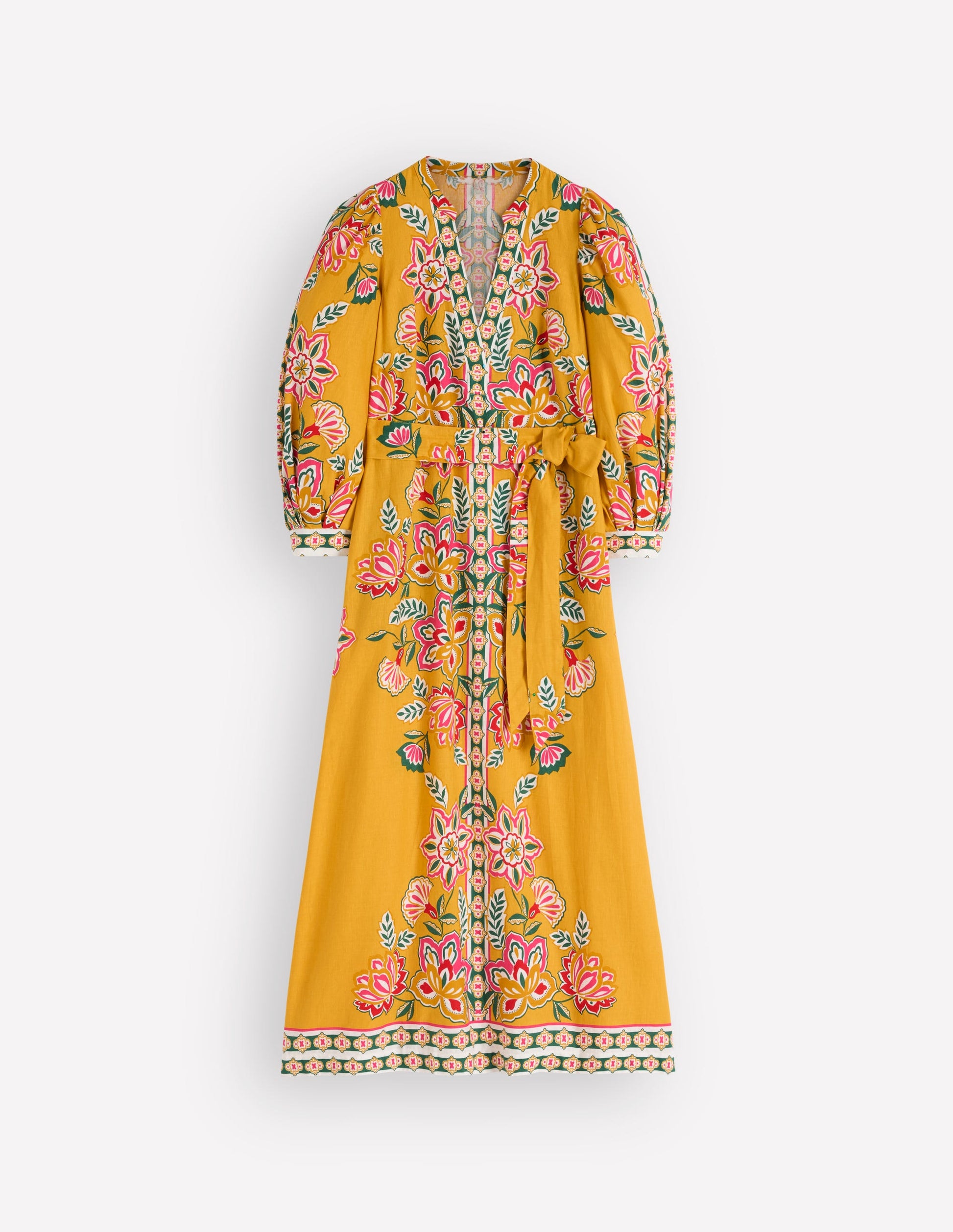 Robe Octavia en lin mélangé-Motif Blossom Elegance jaune-7