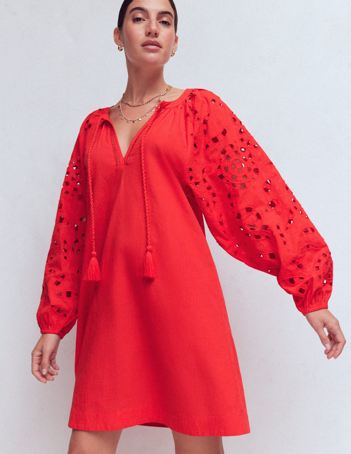Kaftan mit bestickten Ärmeln-Rot Stickerei - Image 1