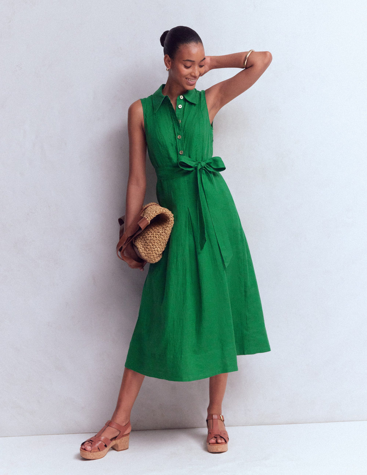 Belinda Hemdblusenkleid aus Leinen-Frisches Grün - Image 1