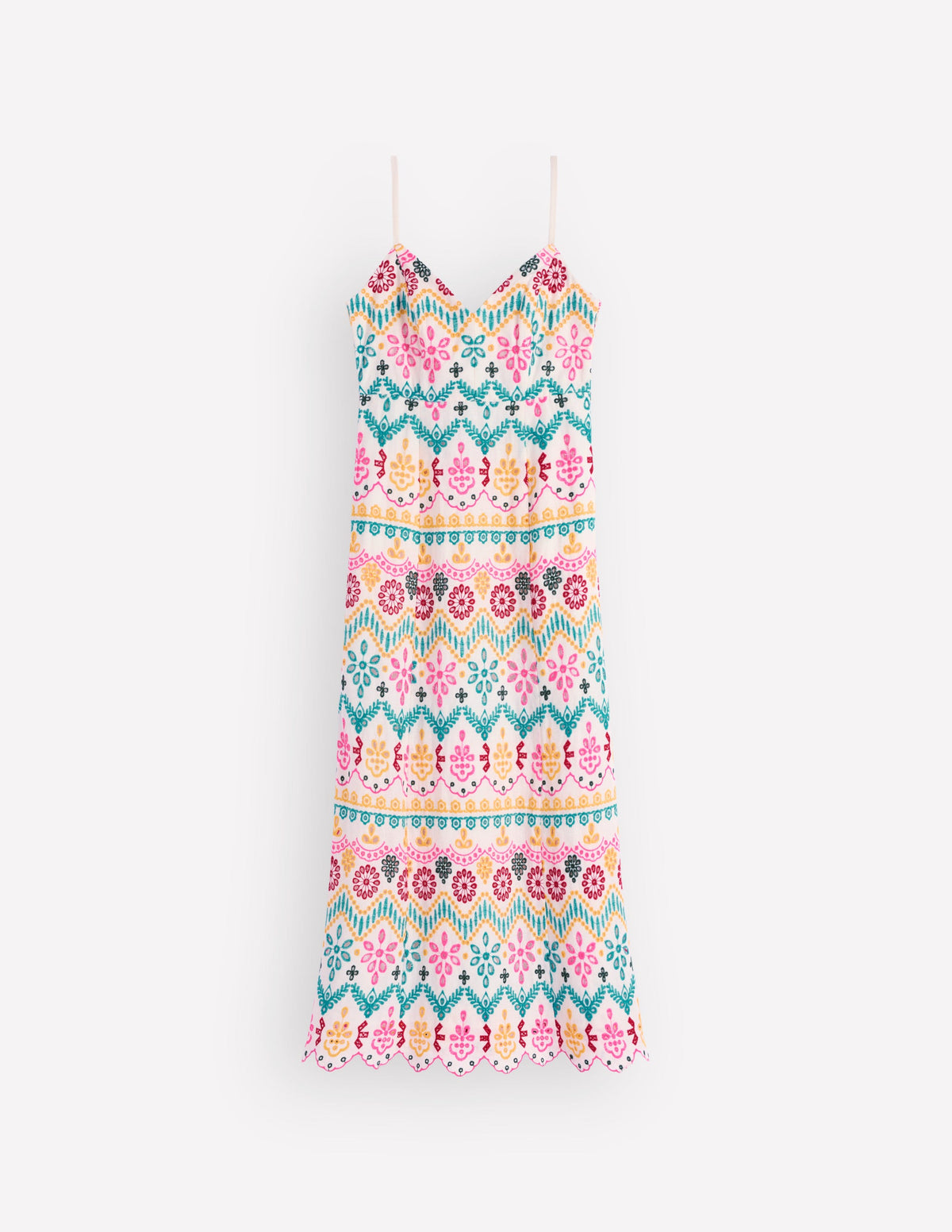 Robe en lin à taille empire et broderie anglaise-Broderie anglaise multi-7