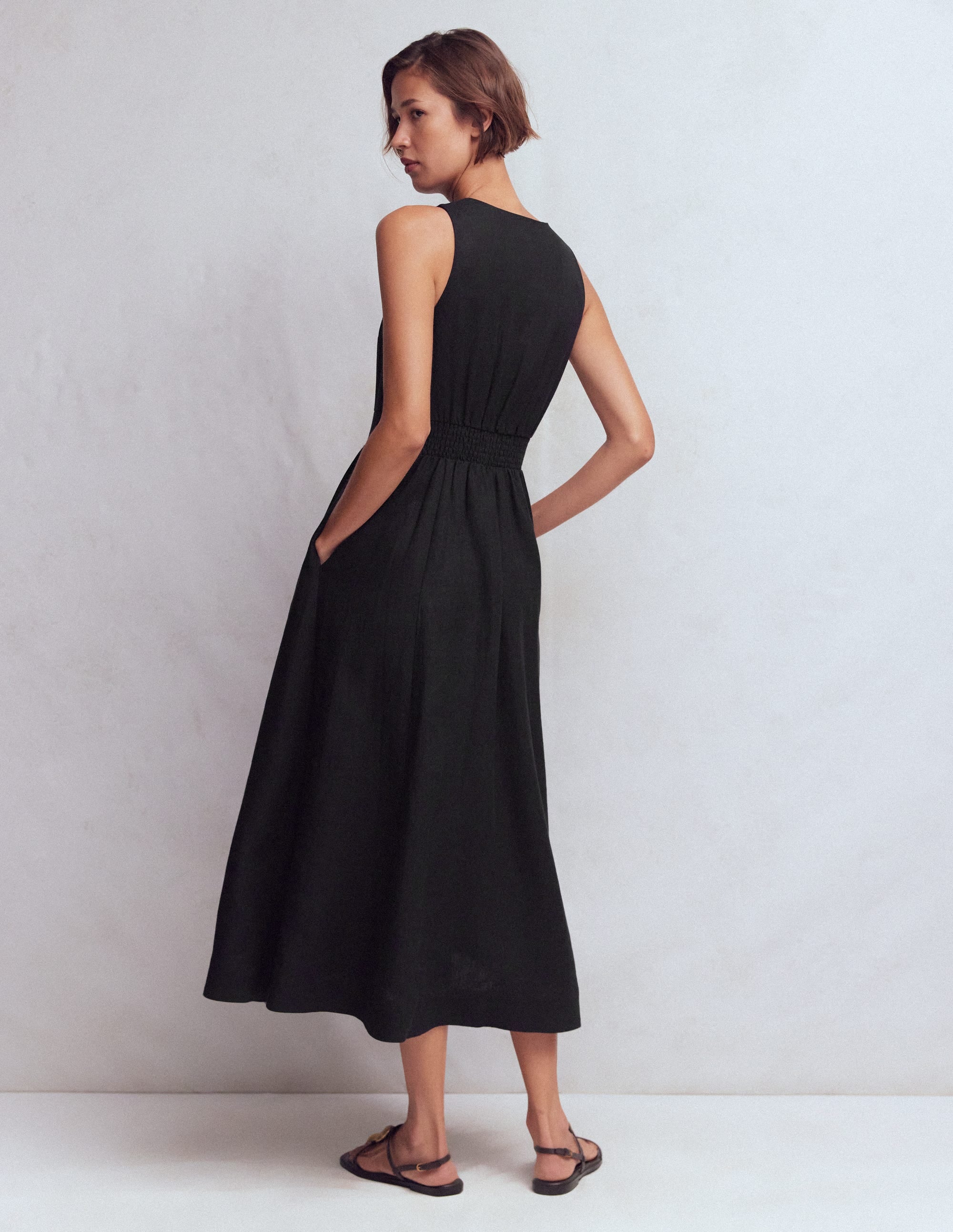 Robe Catherine boutonnée en lin-Noir - Image 3