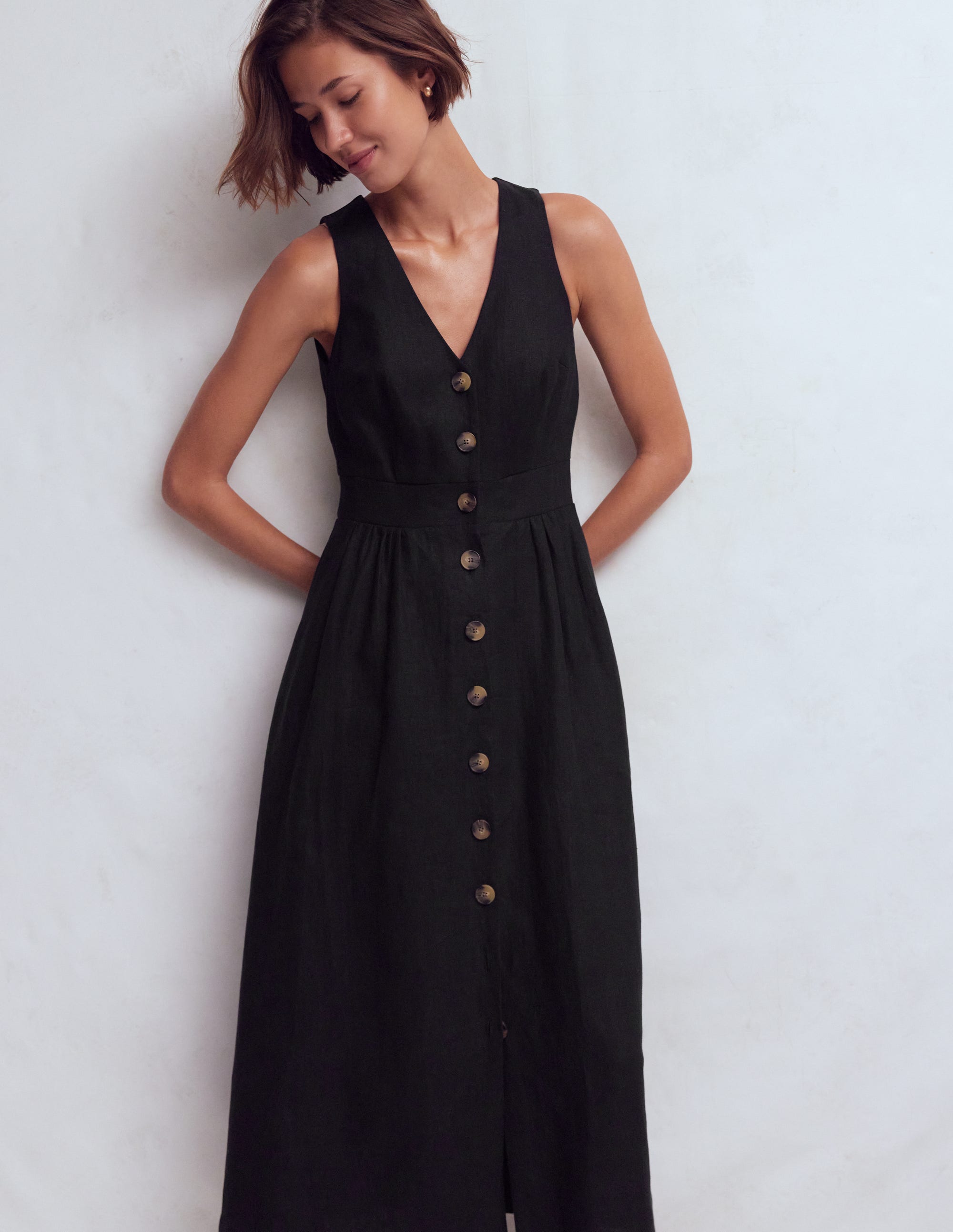 Robe Catherine boutonnée en lin-Noir - Image 4