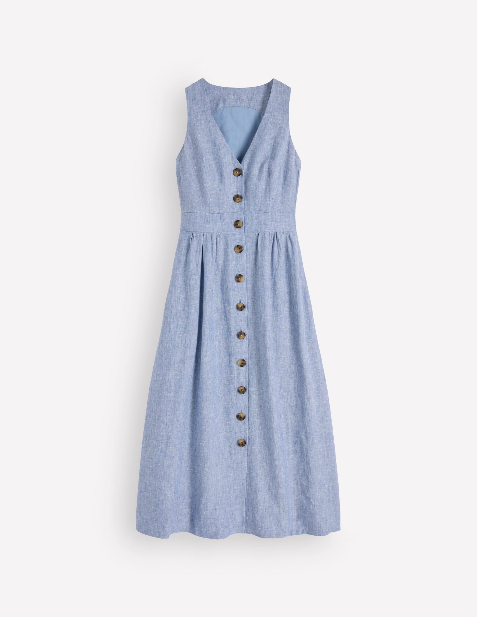 Robe Catherine boutonnée en lin-Bleu chambray-5