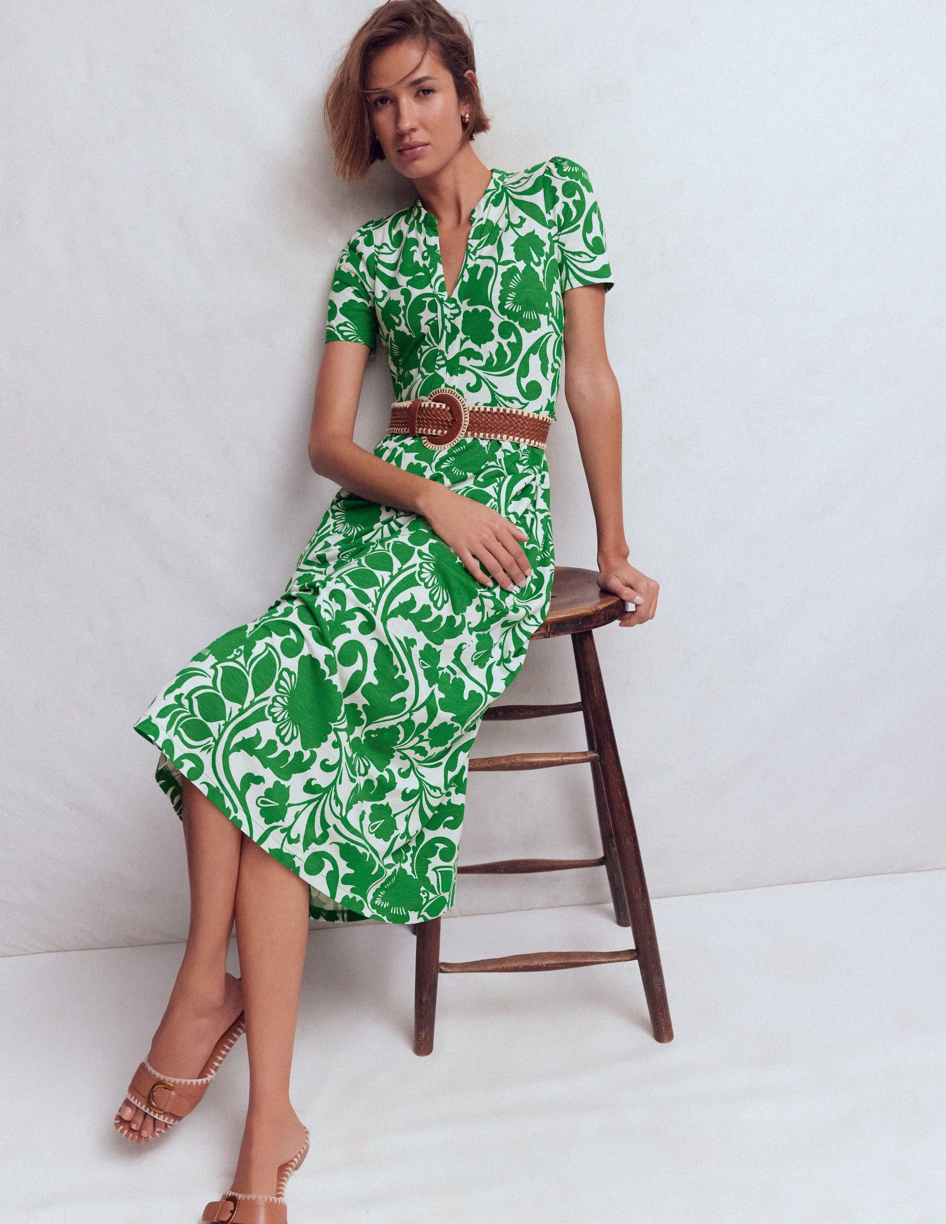 Naomi Jersey-Midikleid-Smaragdgrün, Blühende Wiese-1