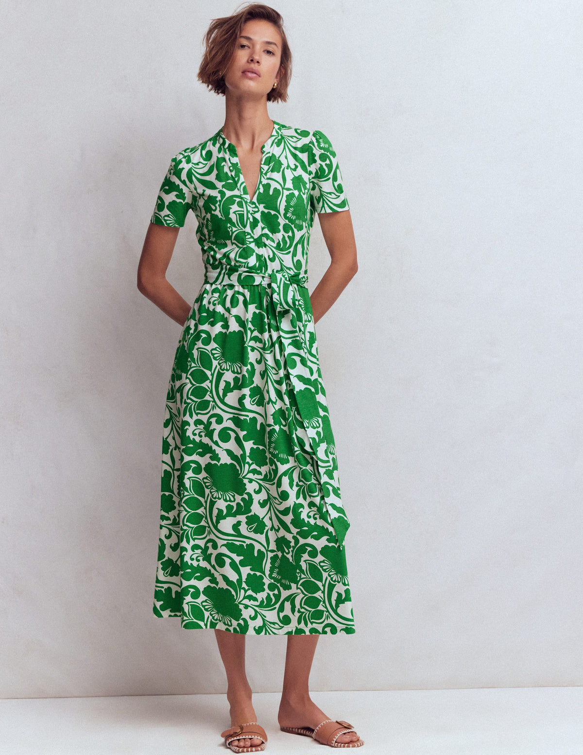 Naomi Jersey-Midikleid-Smaragdgrün, Blühende Wiese - Image 4