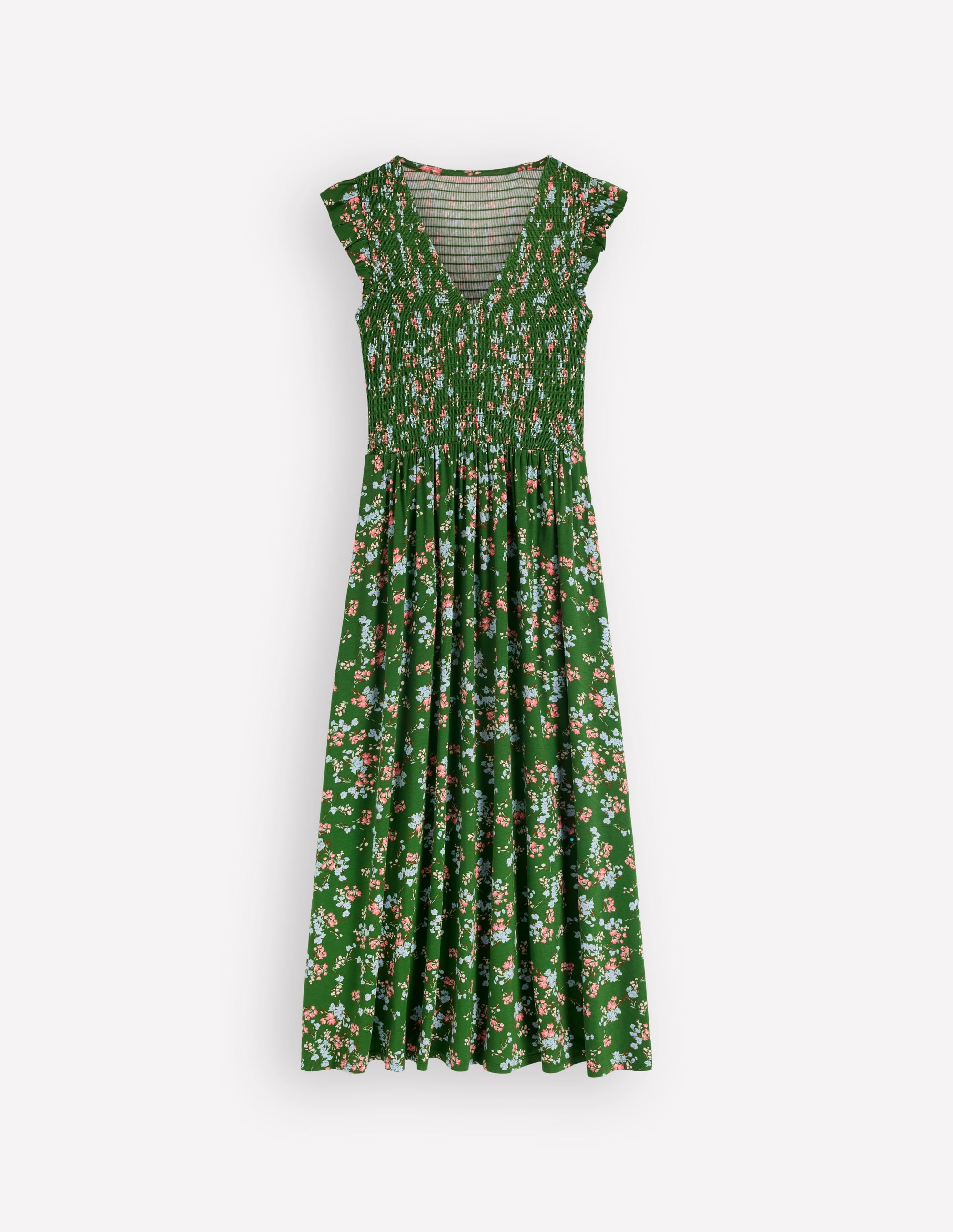 Gesmoktes Jersey-Midikleid-Promenadengrün, Blütenpracht - Image 8