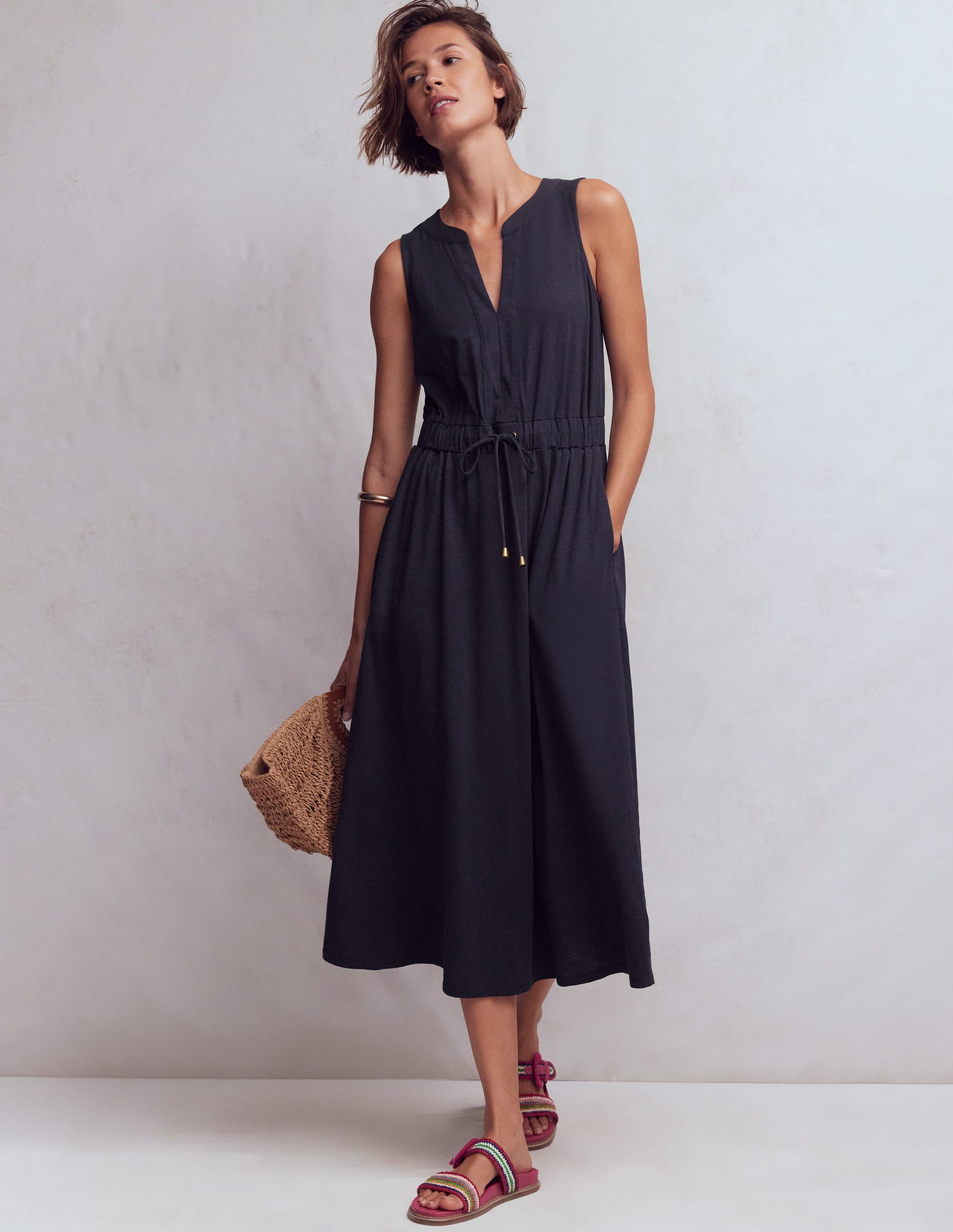 Delphine Midi Jersey Dress-Navy-1