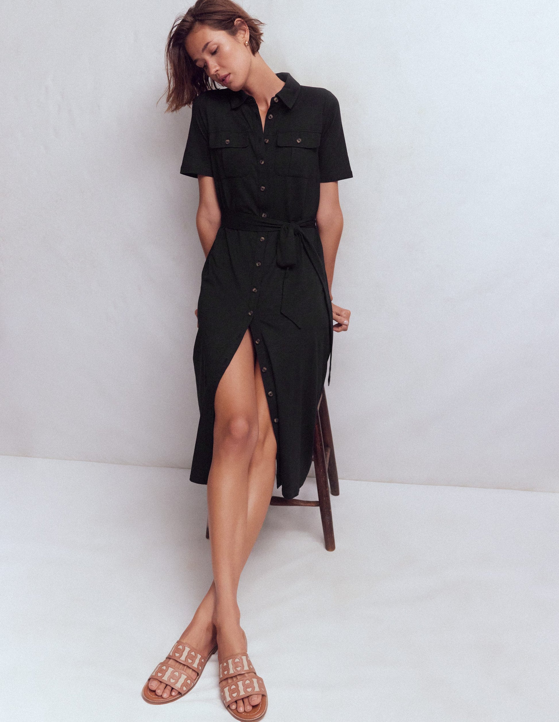 Mavis Midi-Hemdblusenkleid aus Jersey-Schwarz-4