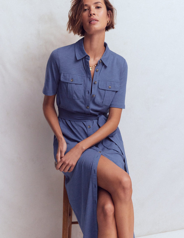 Robe-chemise midi Mavis en jersey-Bleu denim