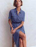 Mavis Midi-Hemdblusenkleid aus Jersey-Denim-Blau