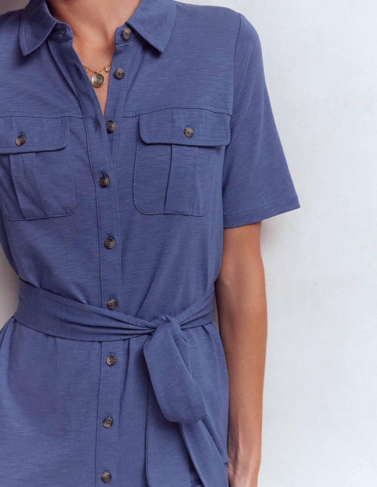 Mavis Midi-Hemdblusenkleid aus Jersey-Denim-Blau-2