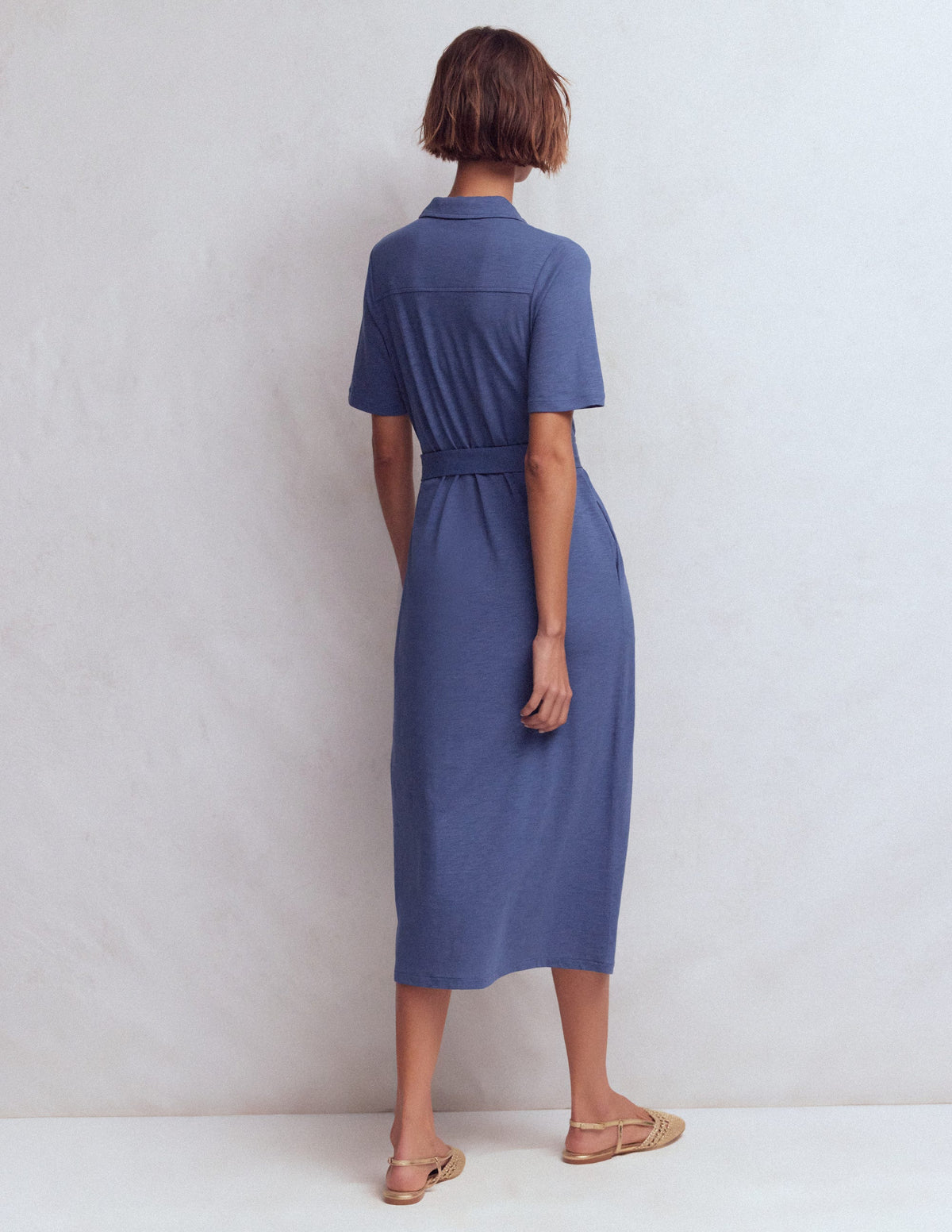 Mavis Midi-Hemdblusenkleid aus Jersey-Denim-Blau-3