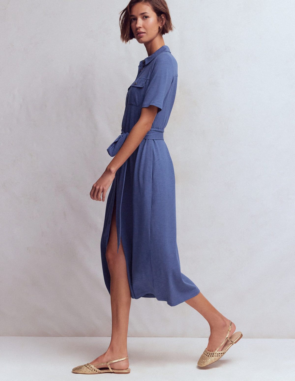 Mavis Midi-Hemdblusenkleid aus Jersey-Denim-Blau - Image 5