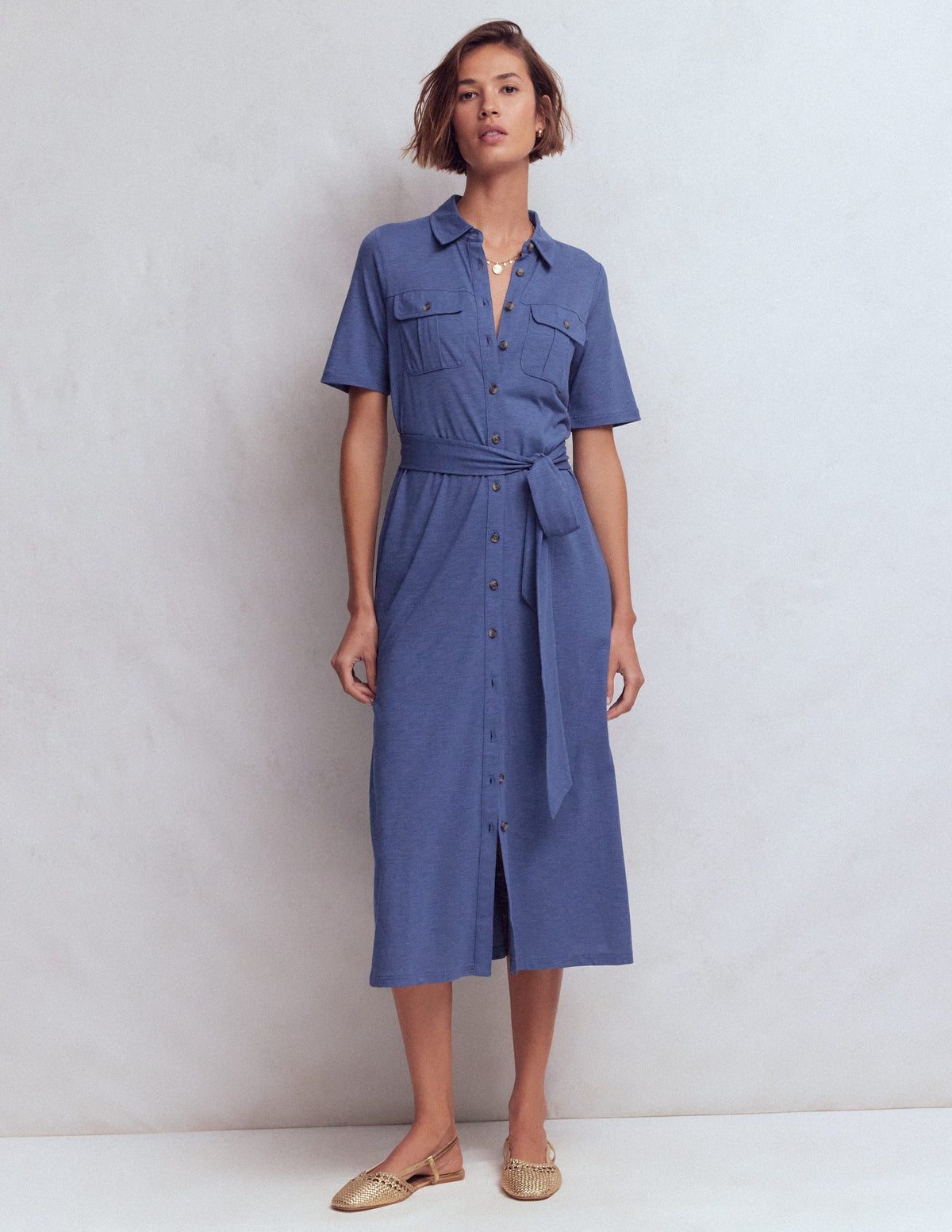 Mavis Midi-Hemdblusenkleid aus Jersey-Denim-Blau - Image 6