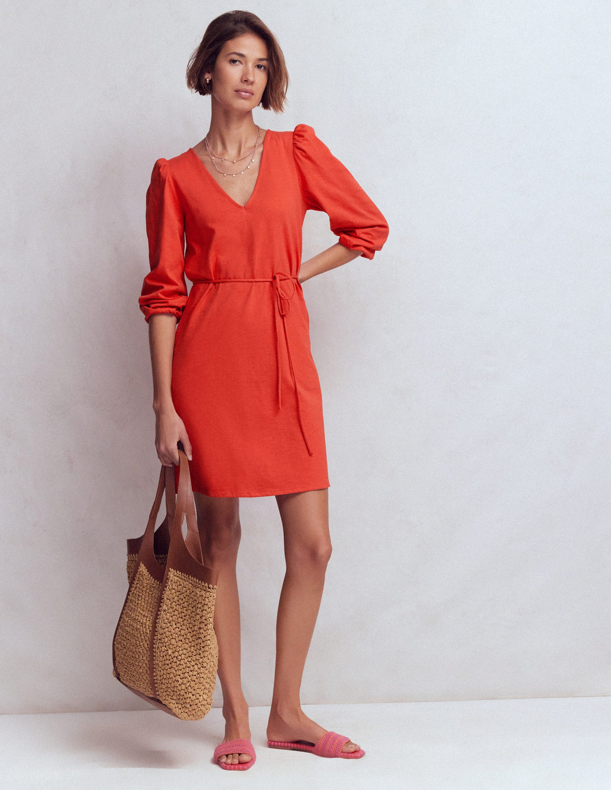 Robe courte Cary à col V-Orange sanguine - Image 4