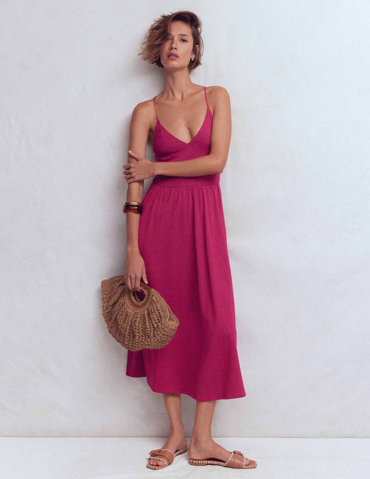 Robe croisée dans le dos en jersey-Rouge betterave-4