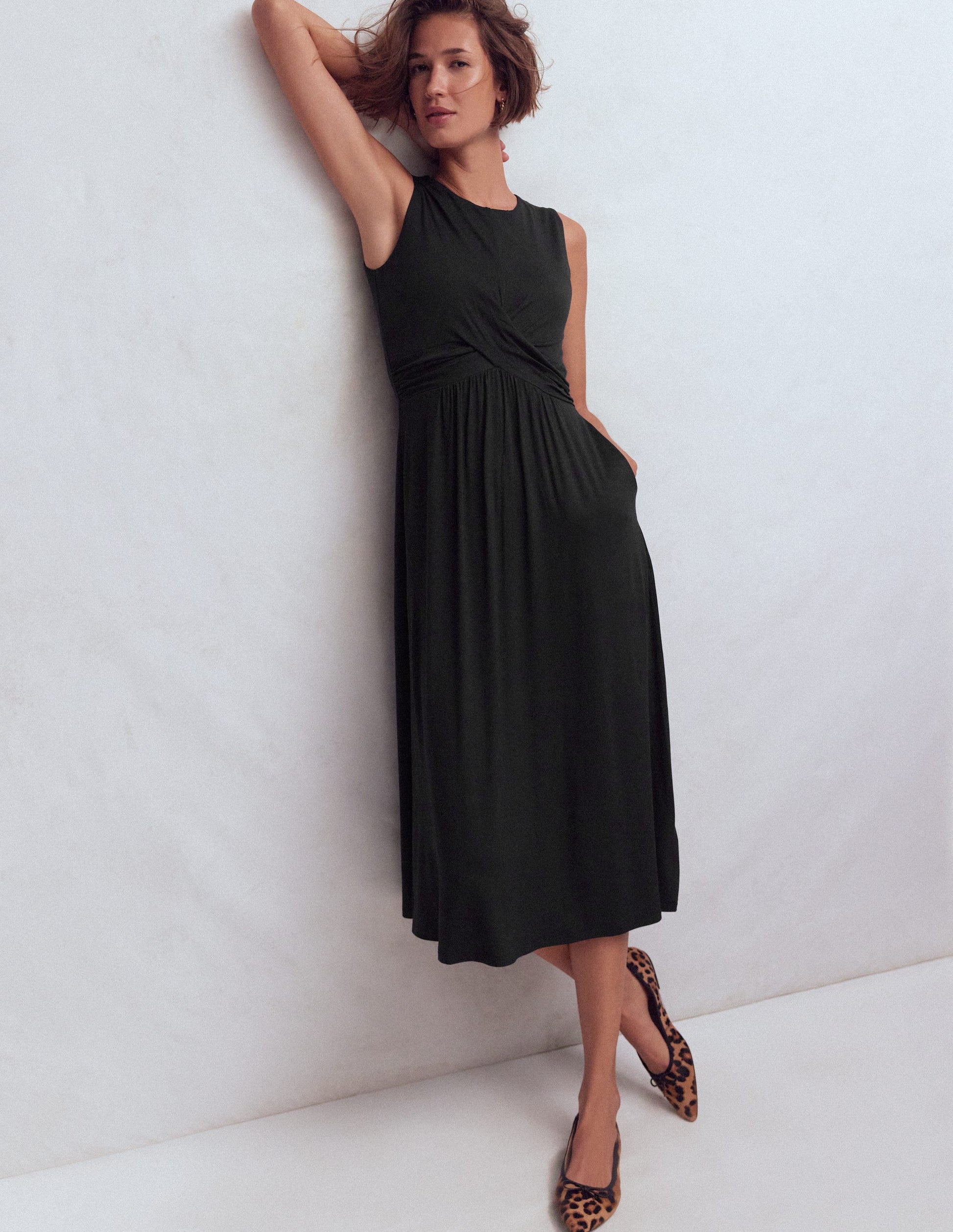 Robe Zara à taille croisée en jersey-Noir-4
