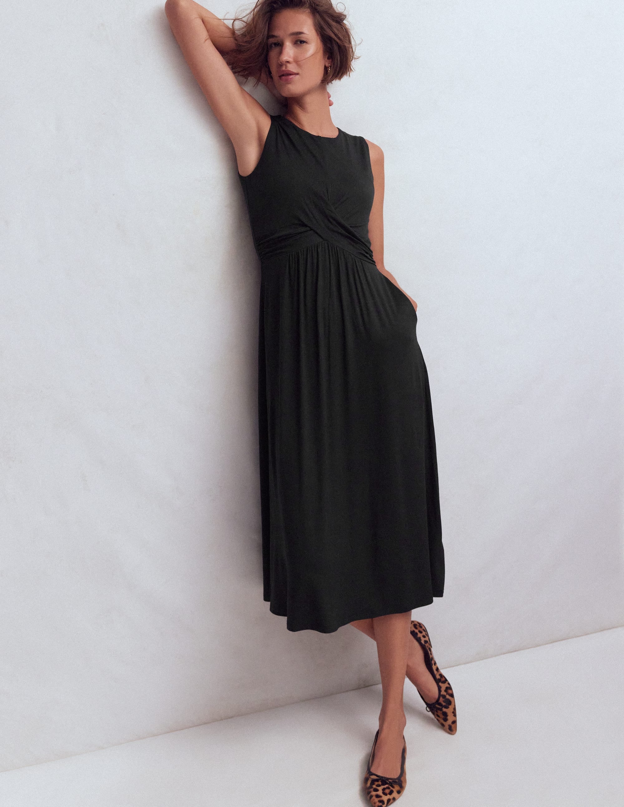 Robe Zara à taille croisée en jersey-Noir - Image 4