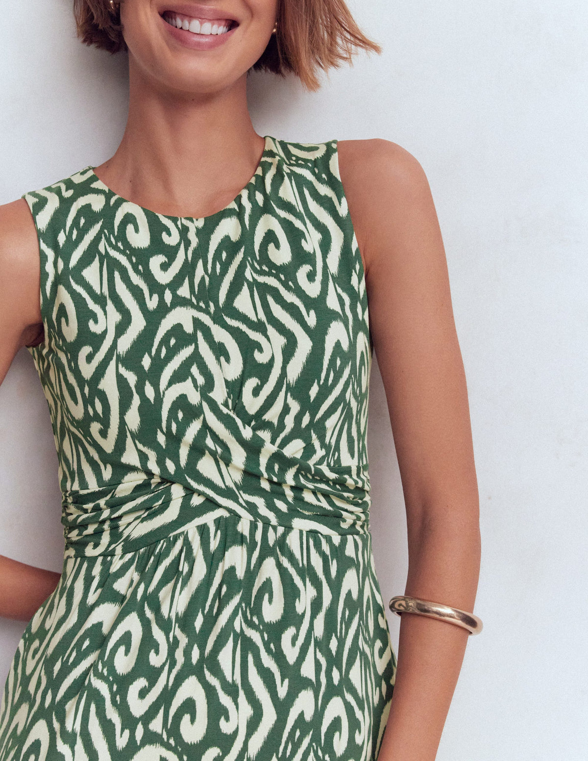 Zara Jerseykleid mit überkreuzter Taille-Jägergrün, Aztekenmuster-2