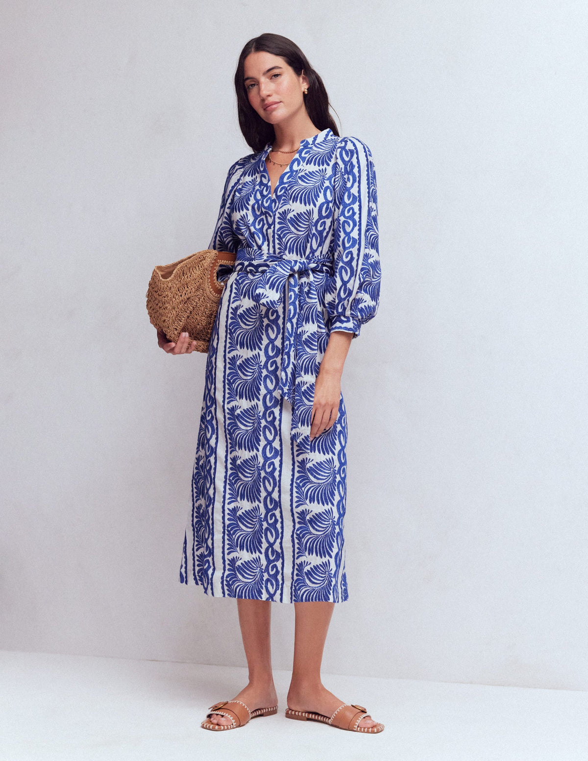 Robe Octavia en coton-Broderie bleue ivoire-5
