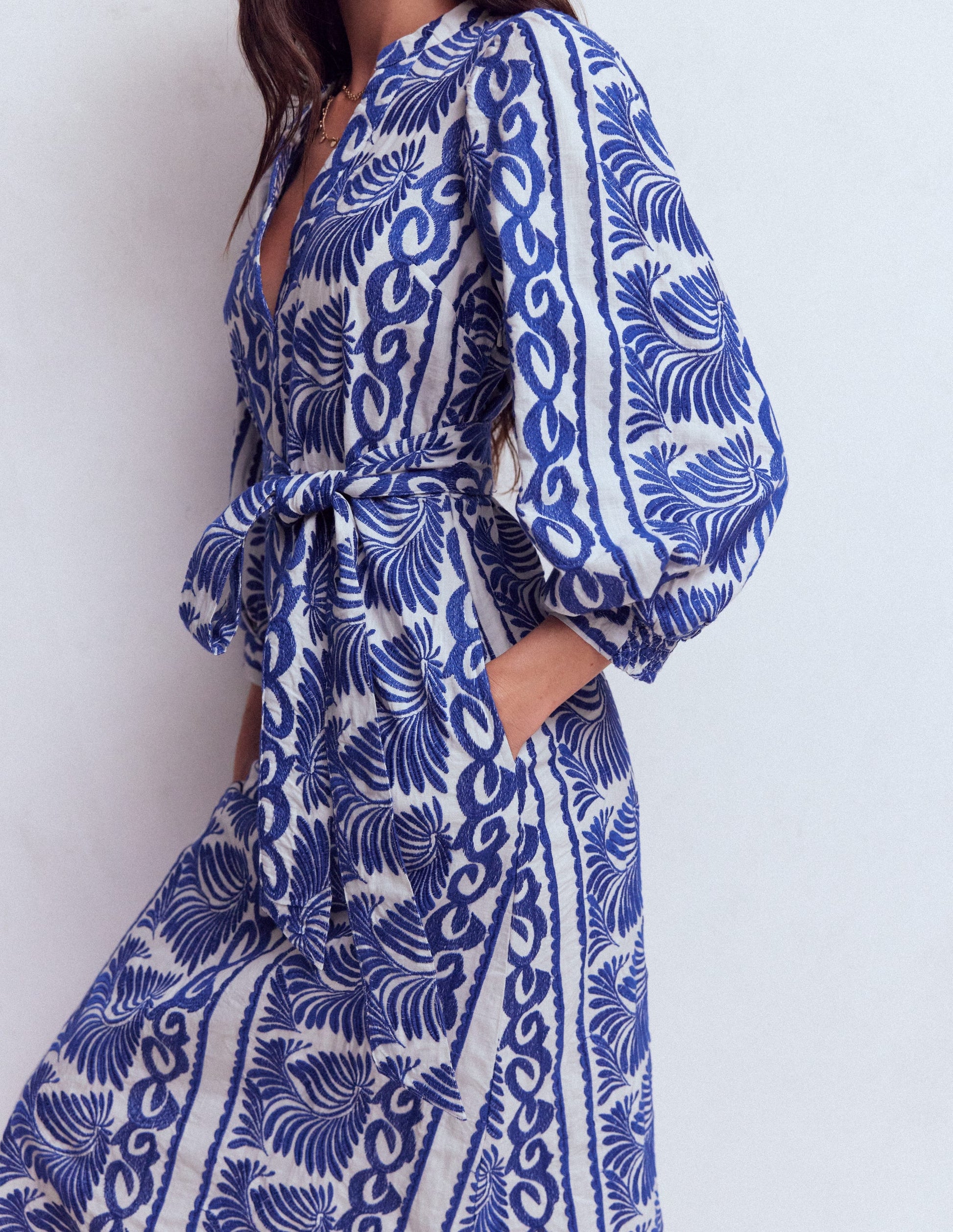 Robe Octavia en coton-Broderie bleue ivoire-6