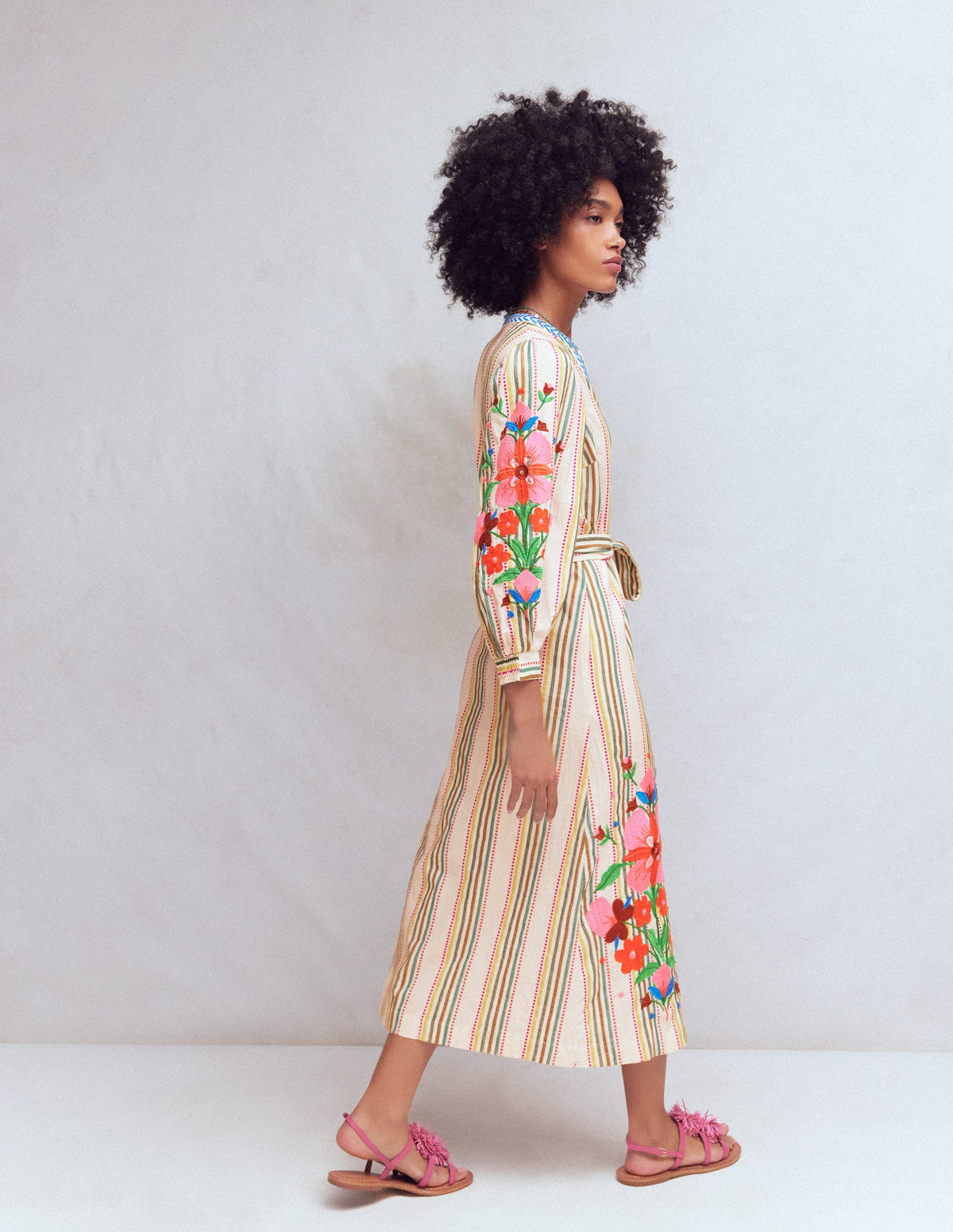Robe Octavia en coton-Rayé multi broderie - Image 3