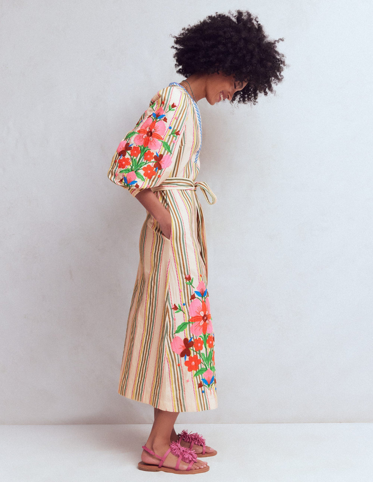 Robe Octavia en coton-Rayé multi broderie - Image 4