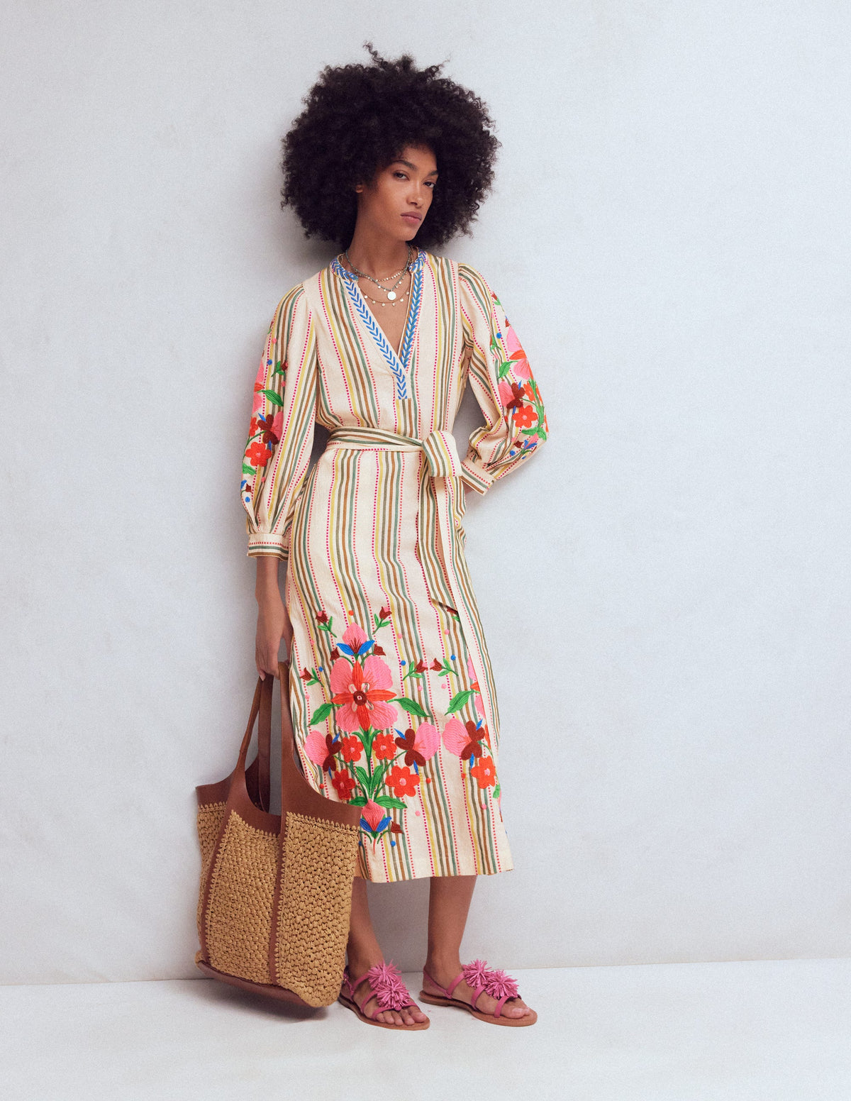 Robe Octavia en coton-Rayé multi broderie - Image 5