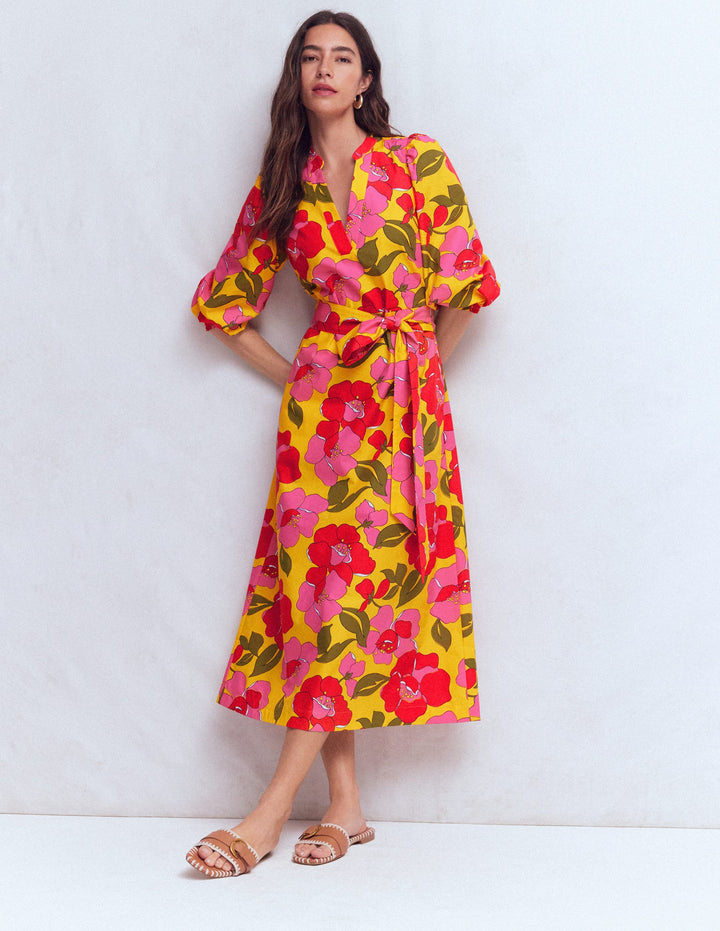 Robe Octavia en coton-Jaune, motif Radiant Bloom