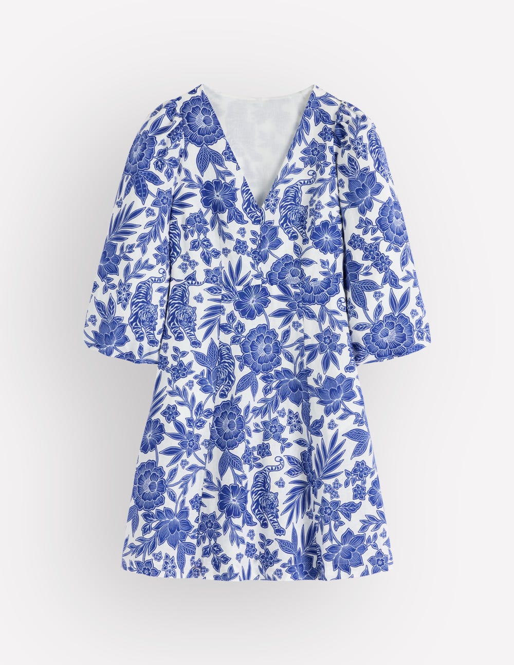 Marla Kurzes Kleid aus Leinenmischgewebe-Blau Tiger Paradies-6