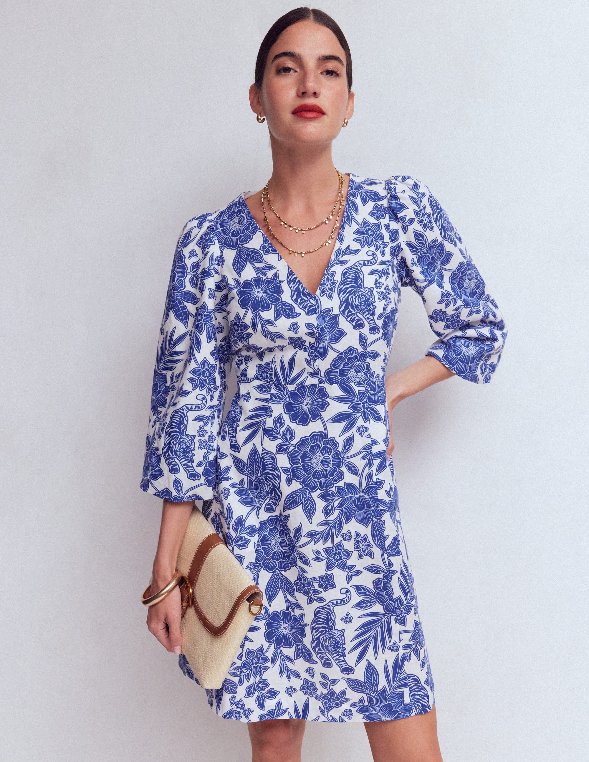 Marla Kurzes Kleid aus Leinenmischgewebe-Blau Tiger Paradies - Image 1