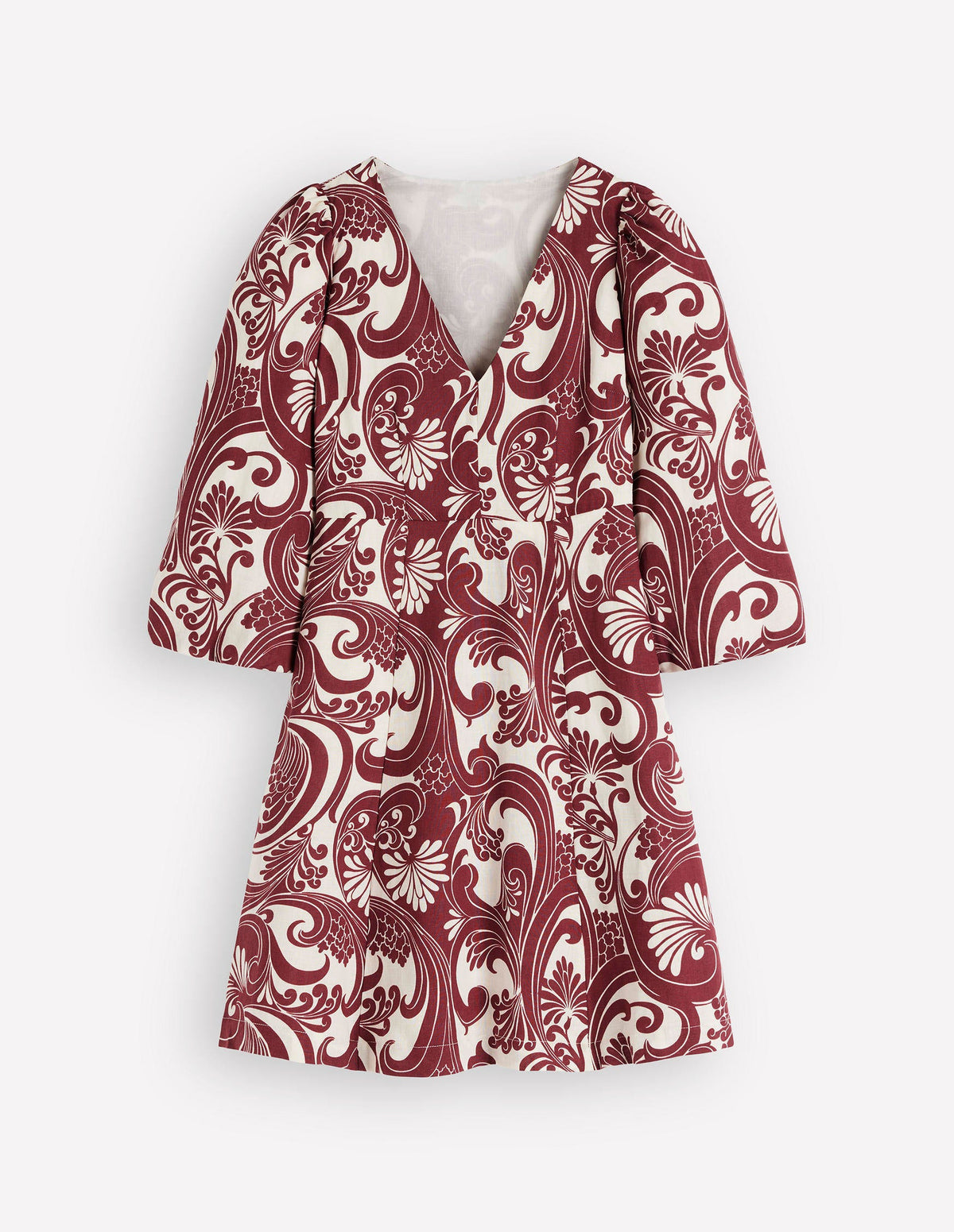 Marla Kurzes Kleid aus Leinenmischgewebe-Braun, Laubwirbel - Image 9