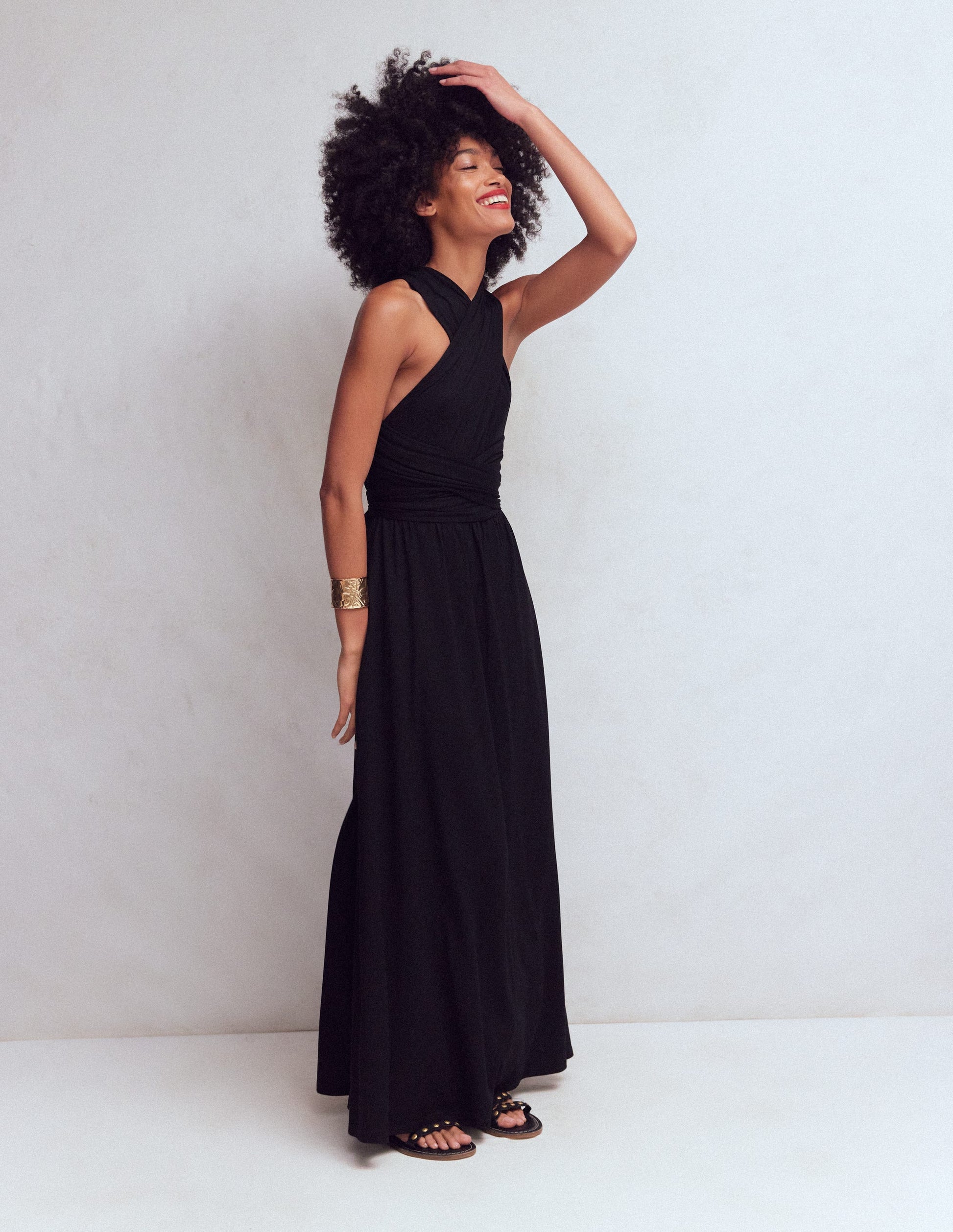 Robe longue multipositions en jersey-Noir-1