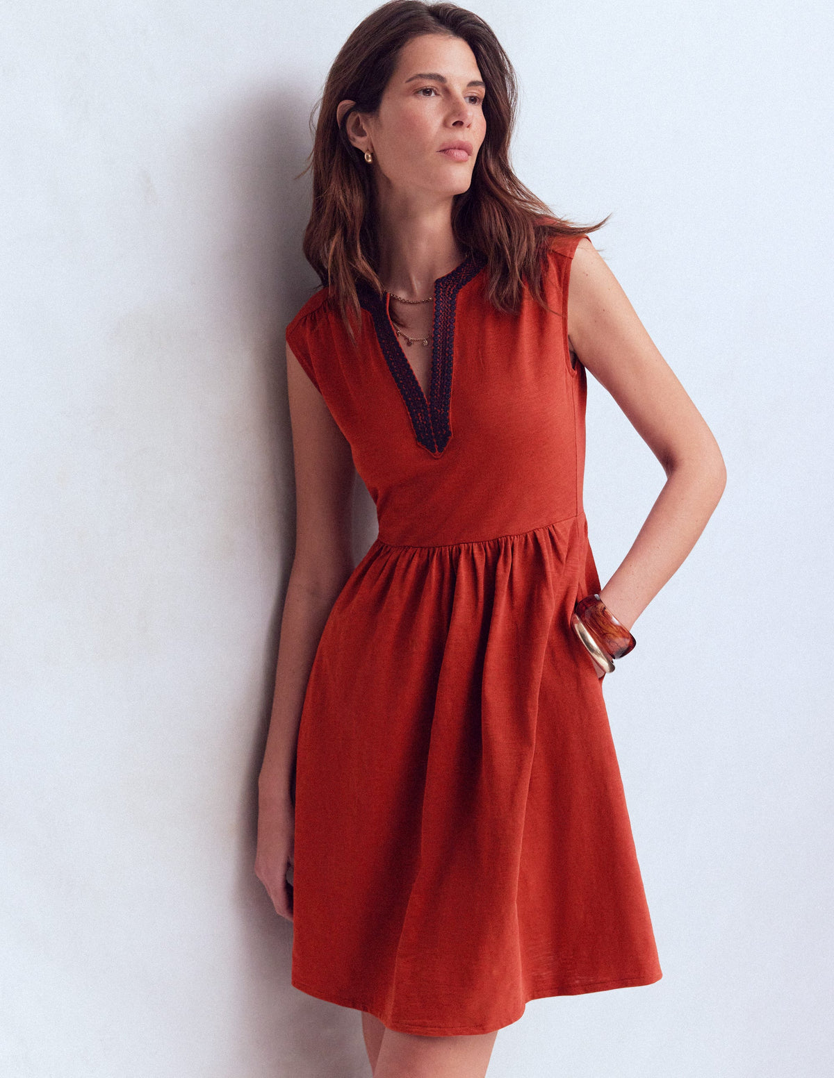 May Embroidered Short Dress-Burnt Orange-1