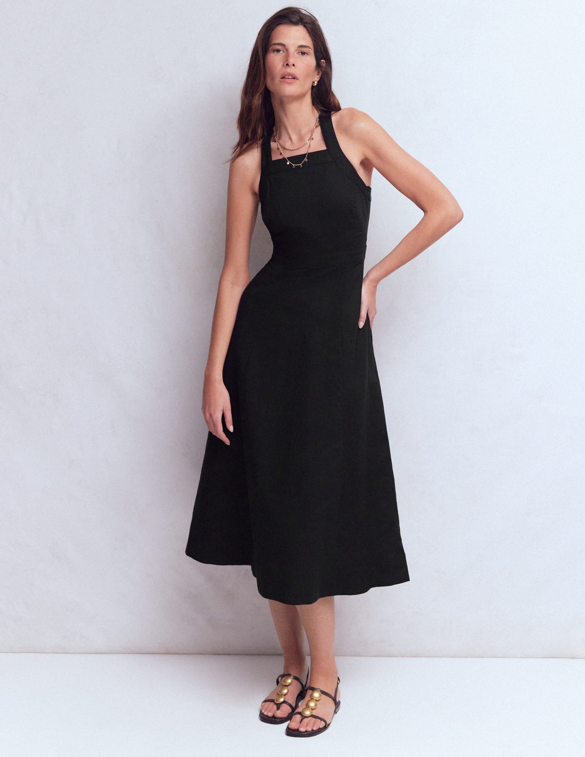 Cross-back Linen Blend Dress-Black - Image 4